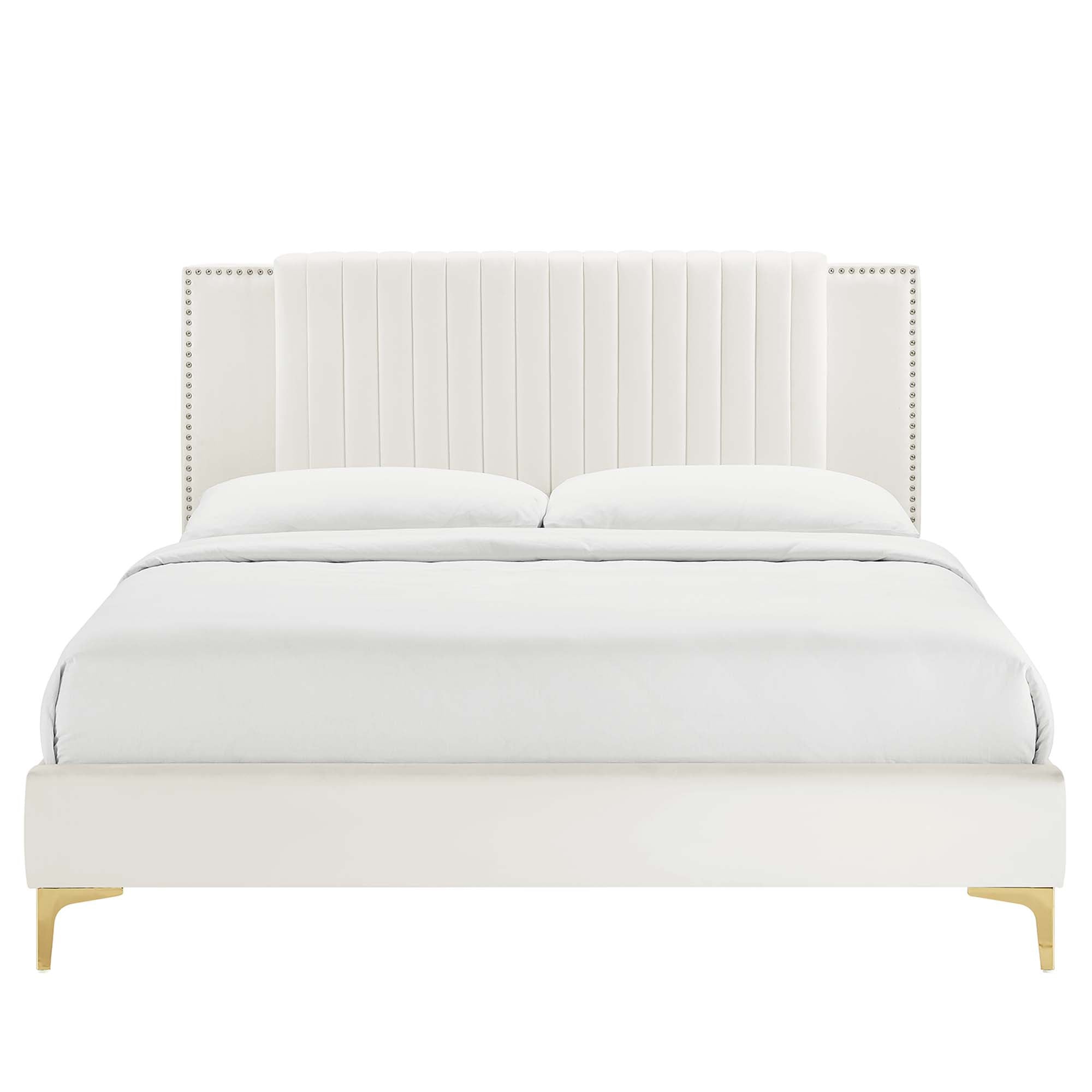 Zahra White Channel Tufted Performance Velvet Full Platform Bed