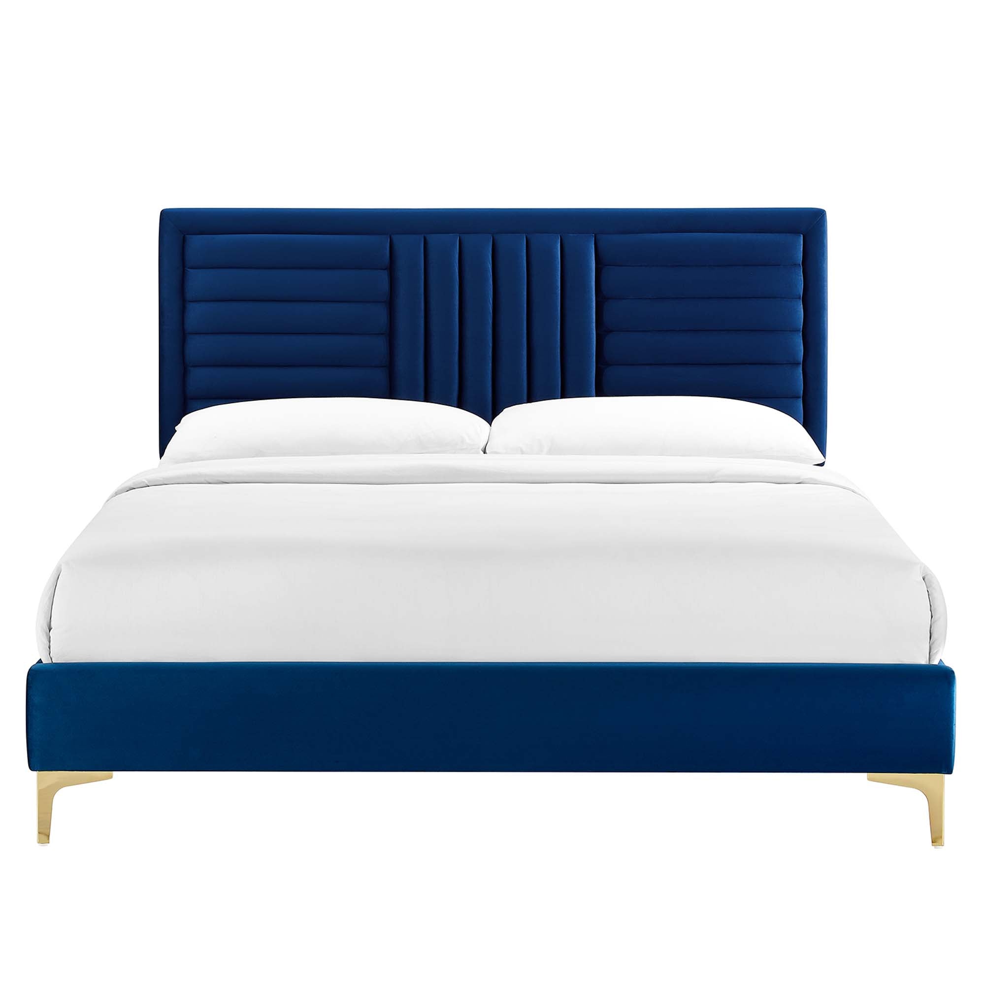 Sofia Navy Channel Tufted Performance Velvet Full Platform Bed