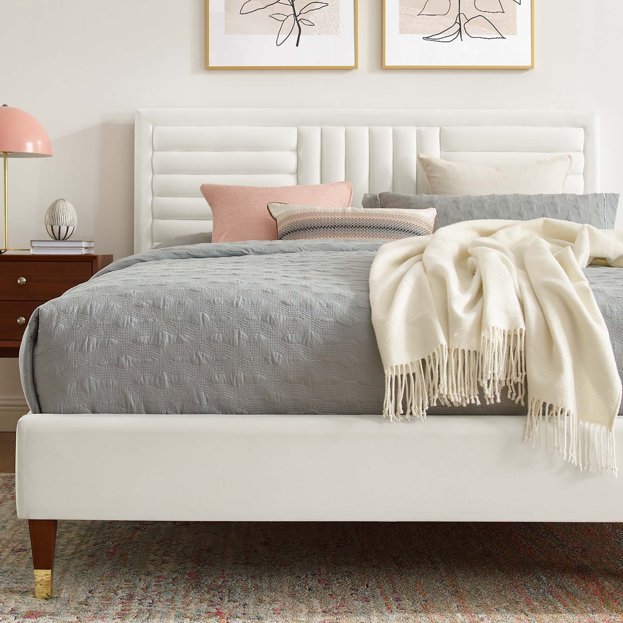 Sofia White Channel Tufted Performance Velvet Full Platform Bed