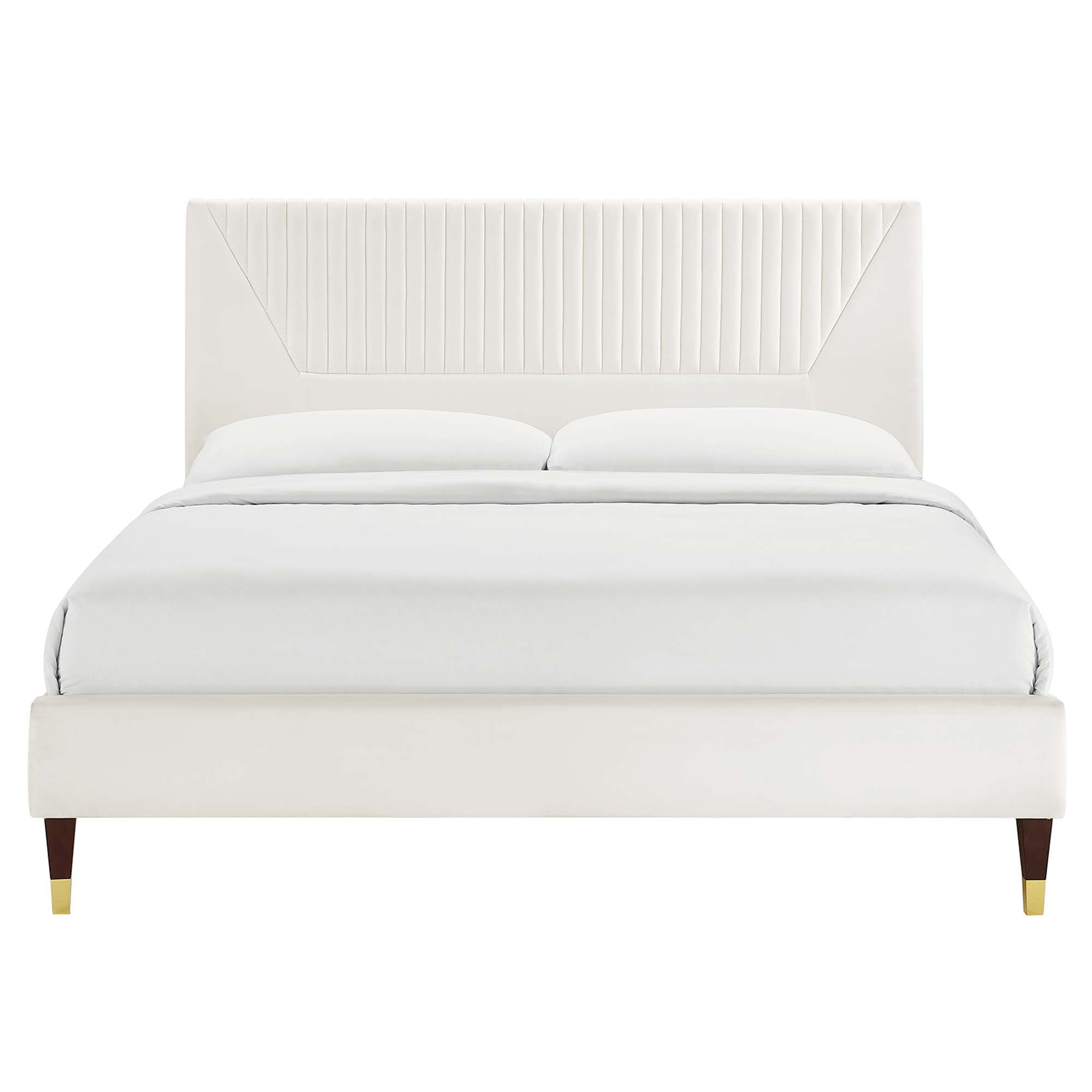Yasmine White Channel Tufted Performance Velvet Full Platform Bed
