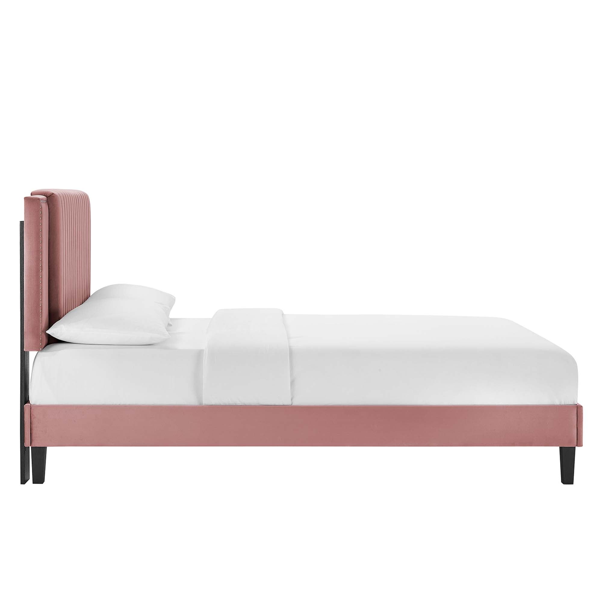 Zahra Dusty Rose Channel Tufted Performance Velvet Full Platform Bed