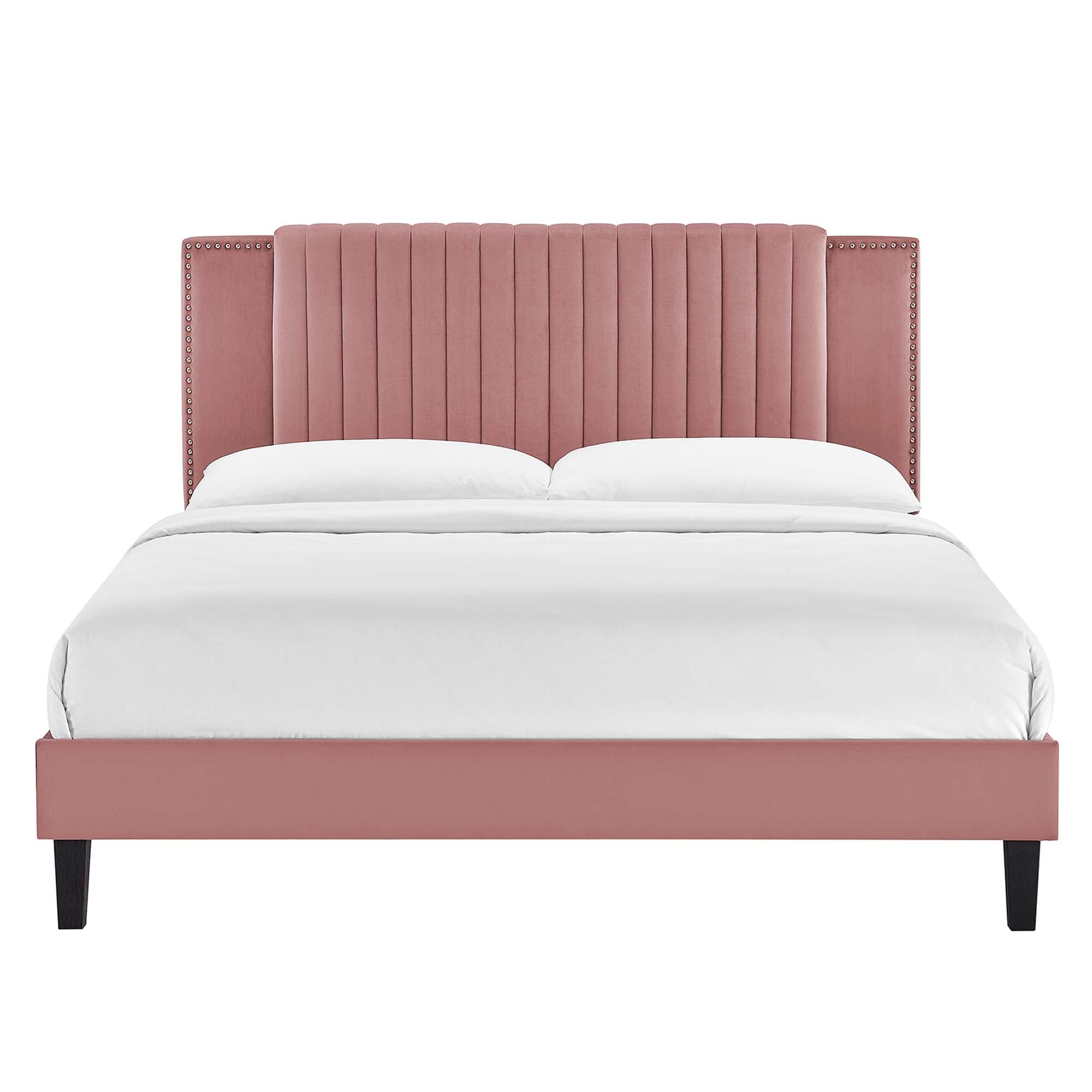 Zahra Dusty Rose Channel Tufted Performance Velvet Full Platform Bed