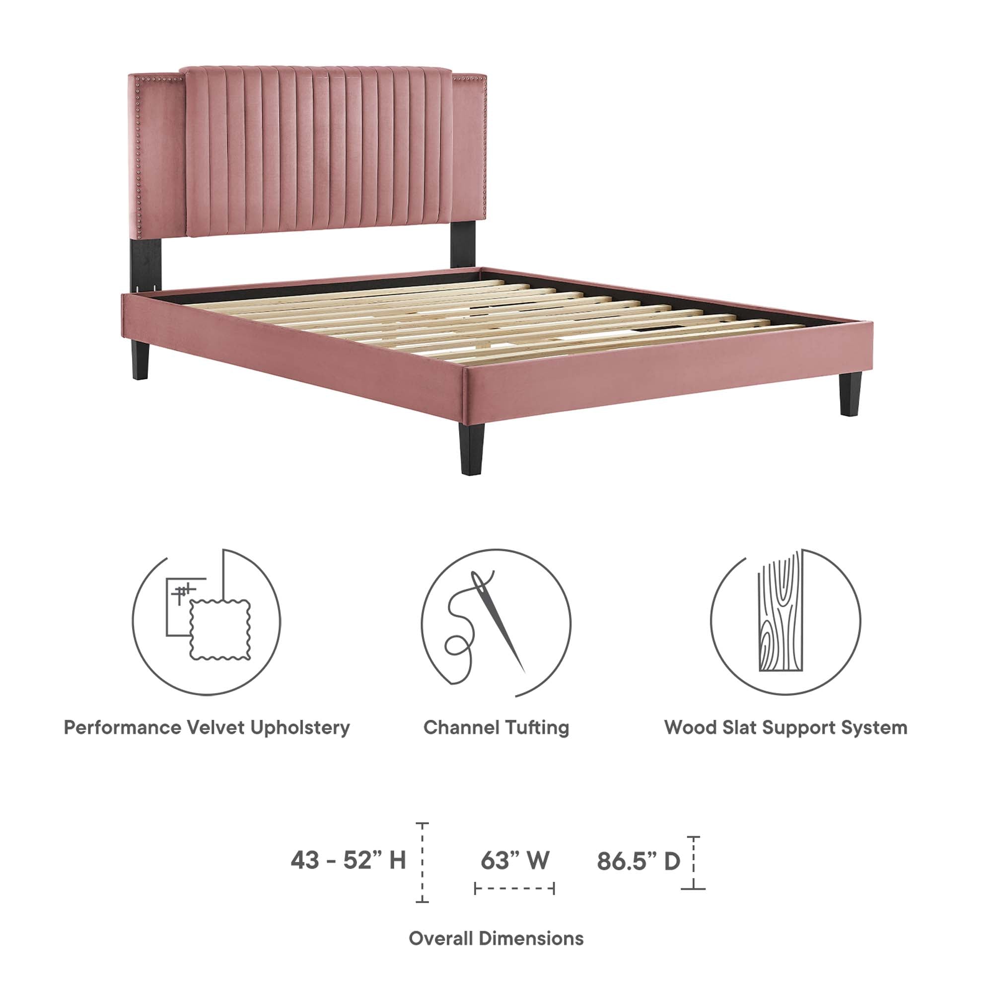 Zahra Dusty Rose Channel Tufted Performance Velvet Full Platform Bed