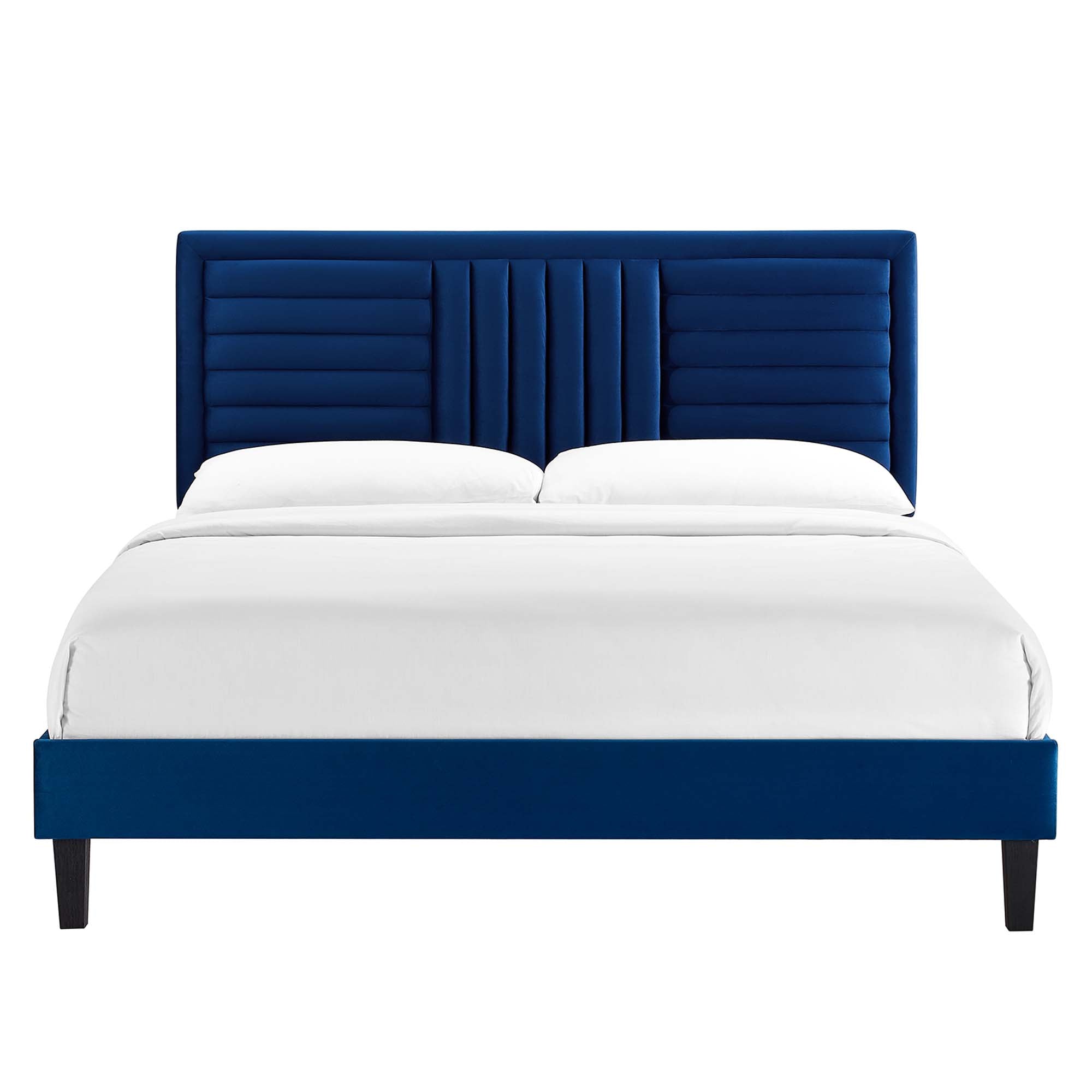 Sofia Navy Channel Tufted Performance Velvet Full Platform Bed