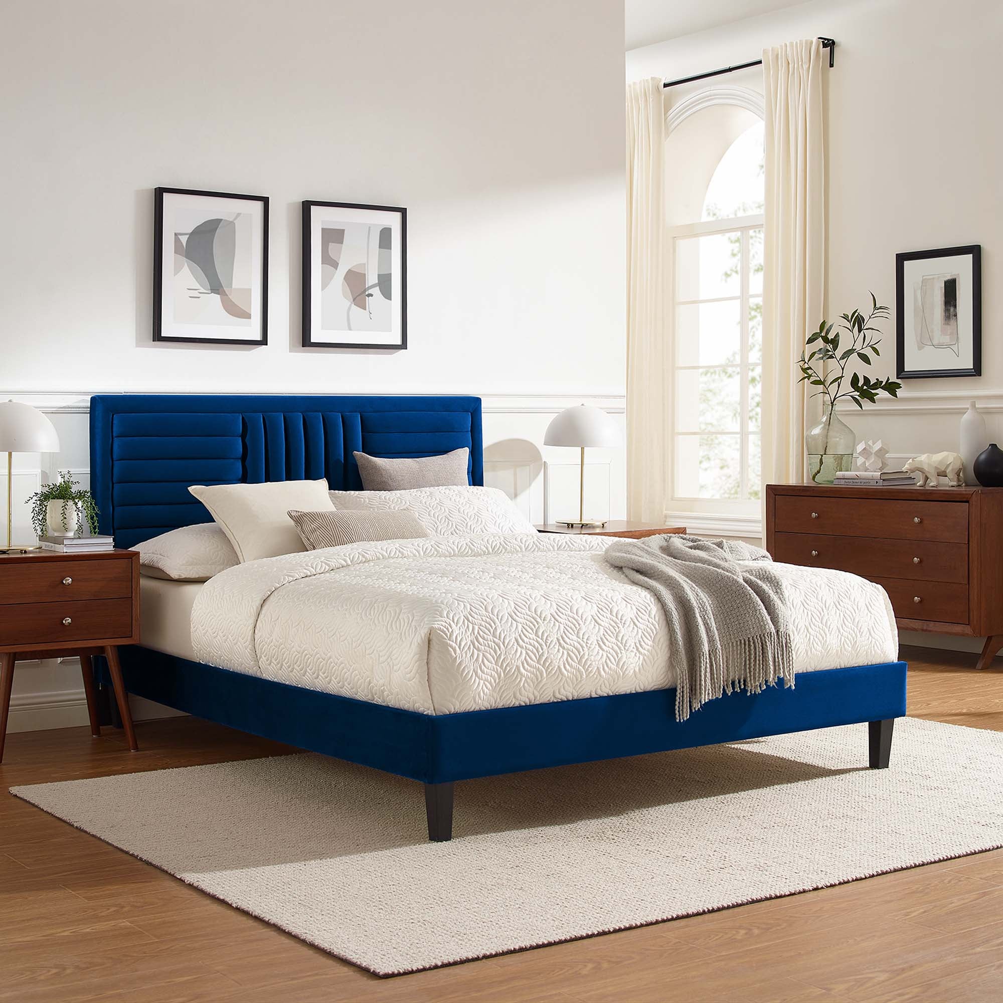 Sofia Navy Channel Tufted Performance Velvet Full Platform Bed