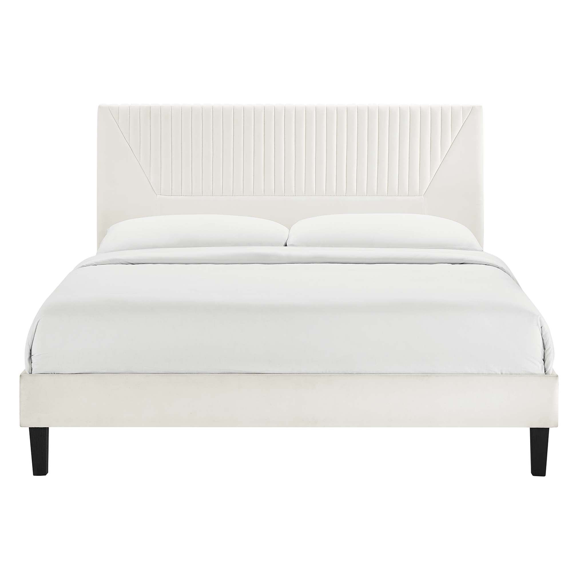 Yasmine White Channel Tufted Performance Velvet Full Platform Bed