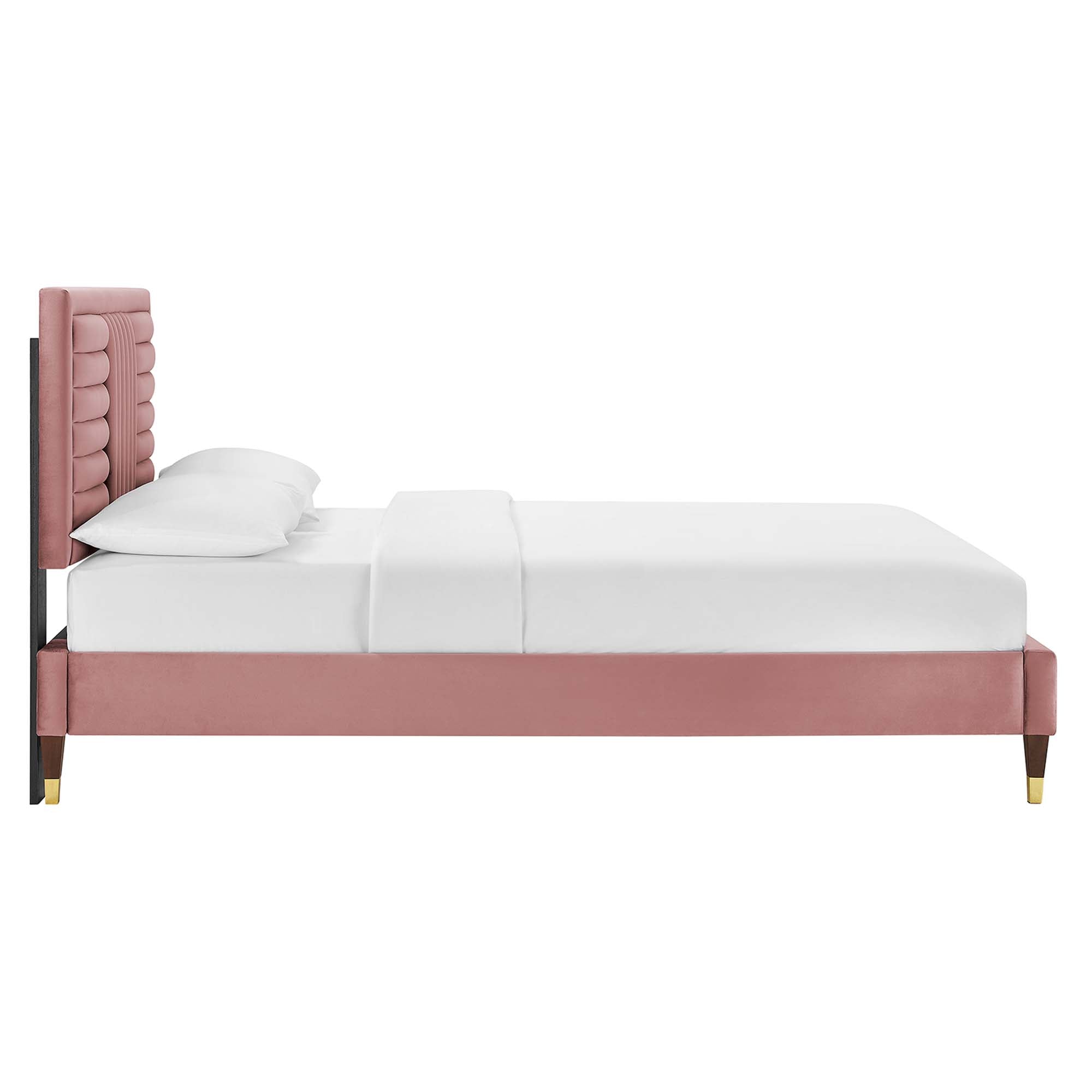 Sofia Dusty Rose Channel Tufted Performance Velvet King Platform Bed