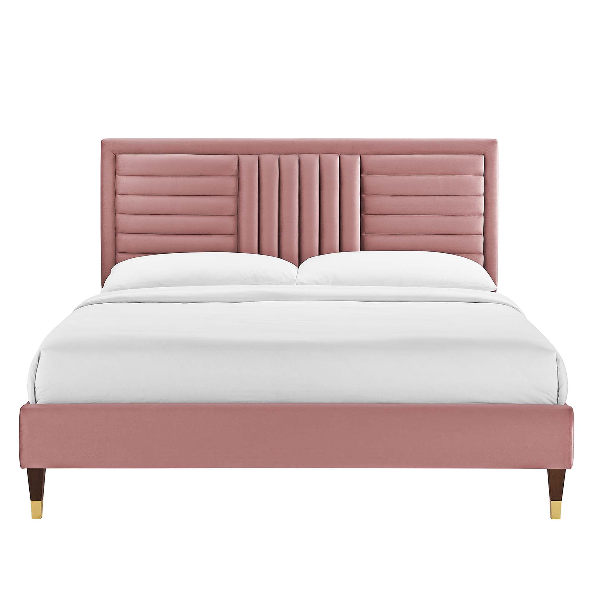 Sofia Dusty Rose Channel Tufted Performance Velvet King Platform Bed