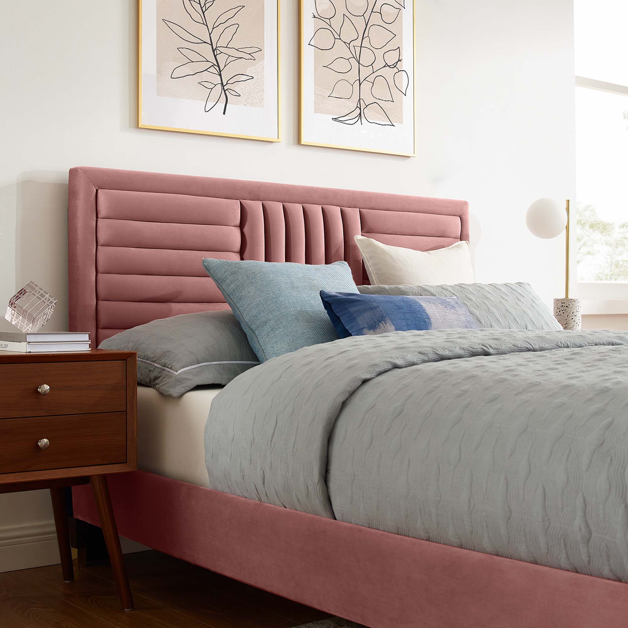 Sofia Dusty Rose Channel Tufted Performance Velvet King Platform Bed