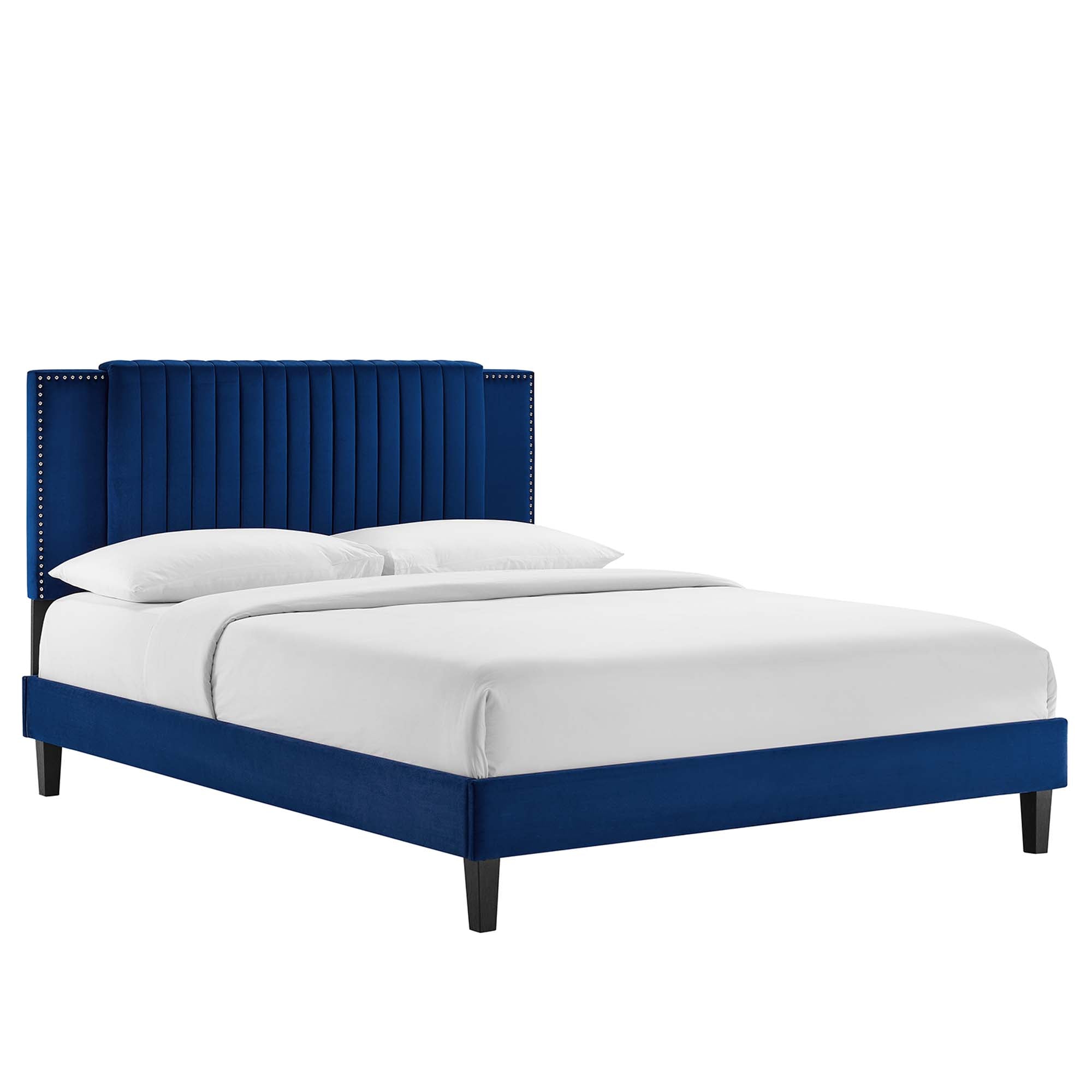 Zahra Navy Channel Tufted Performance Velvet King Platform Bed