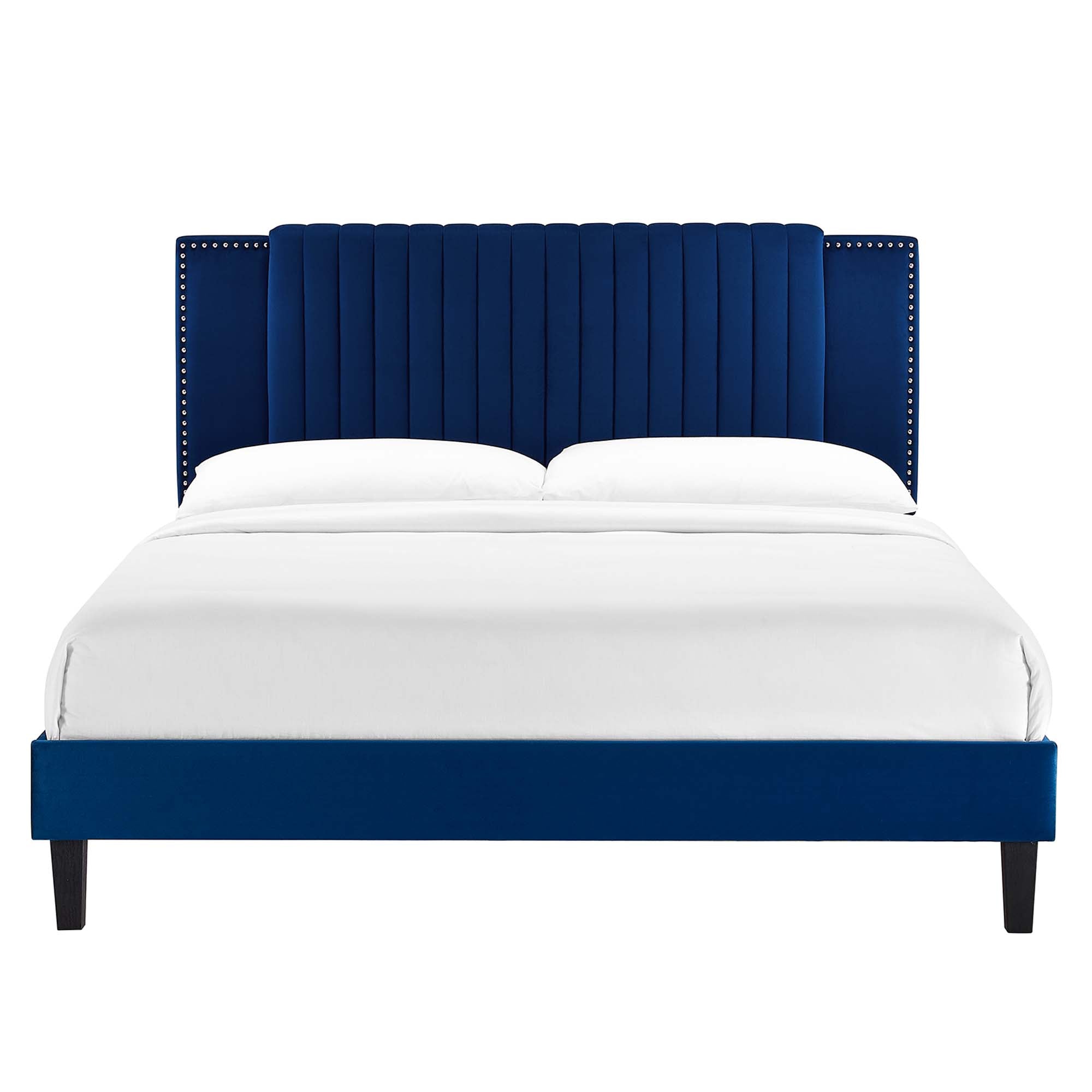 Zahra Navy Channel Tufted Performance Velvet King Platform Bed
