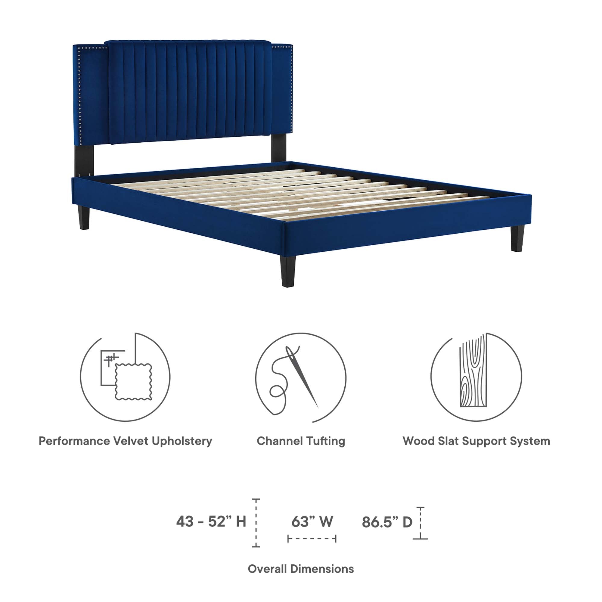 Zahra Navy Channel Tufted Performance Velvet King Platform Bed