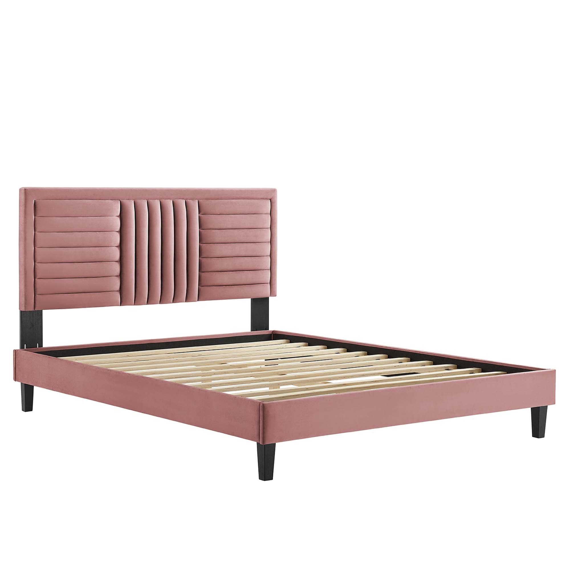 Sofia Dusty Rose Channel Tufted Performance Velvet King Platform Bed