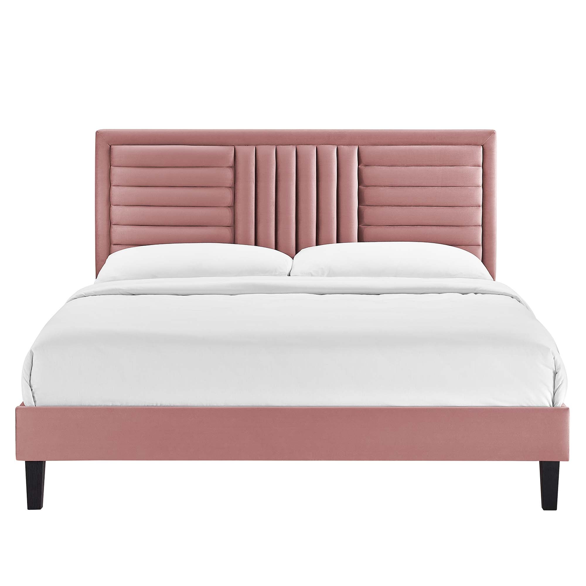 Sofia Dusty Rose Channel Tufted Performance Velvet King Platform Bed