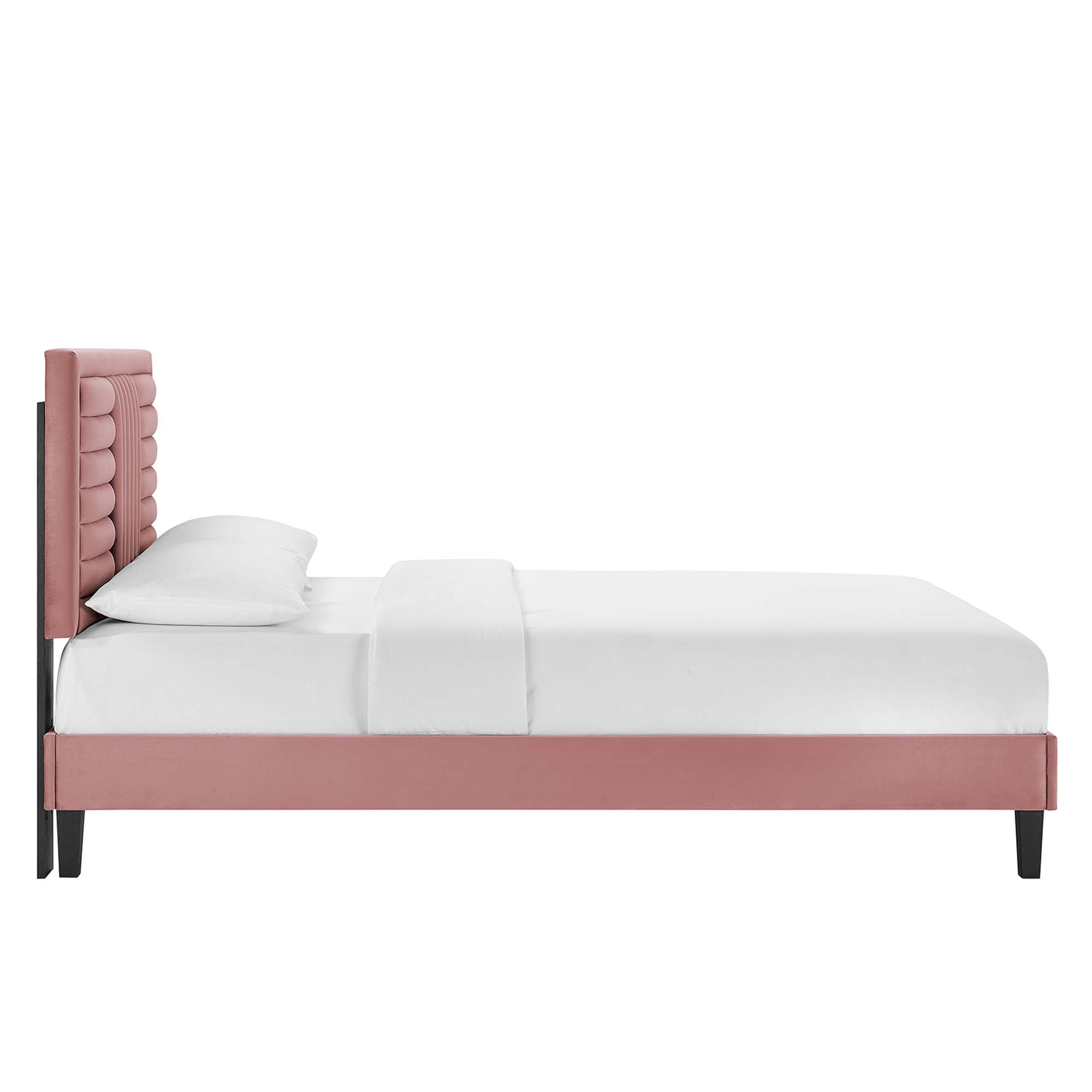 Sofia Dusty Rose Channel Tufted Performance Velvet King Platform Bed