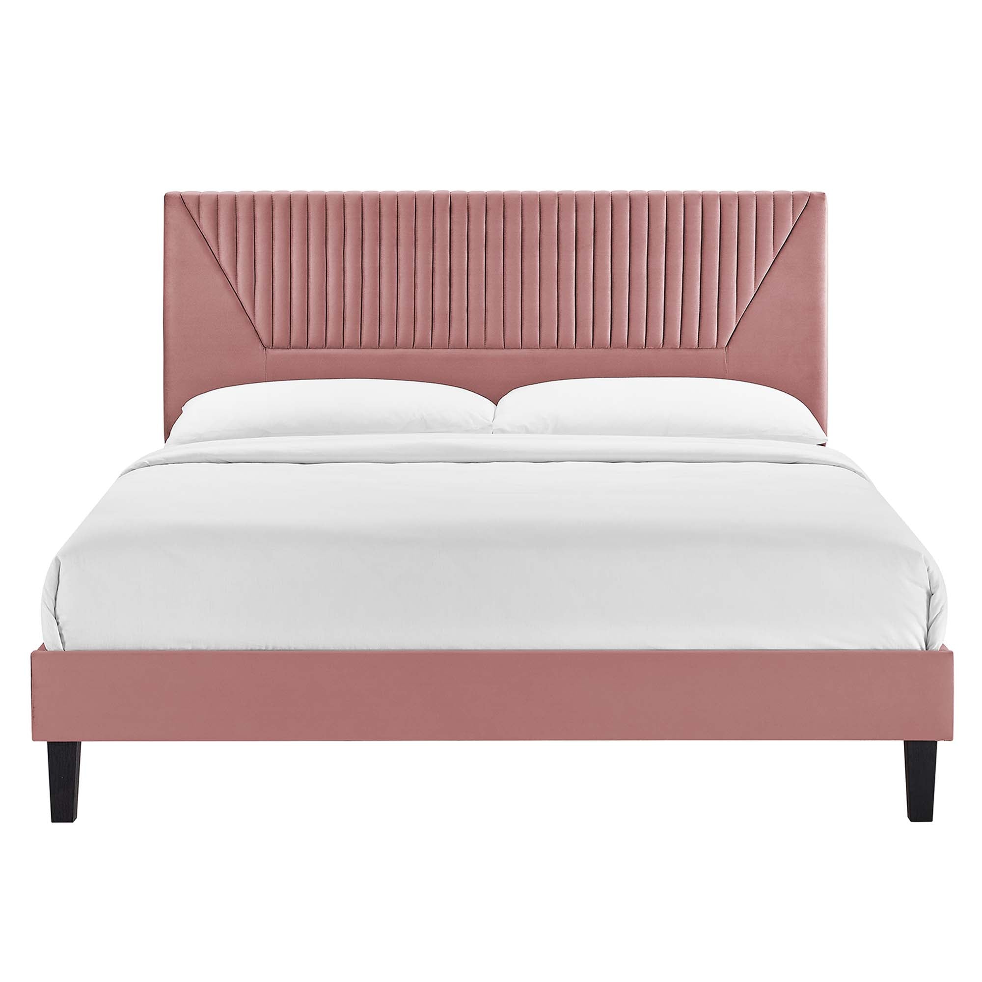 Yasmine Dusty Rose Channel Tufted Performance Velvet King Platform Bed