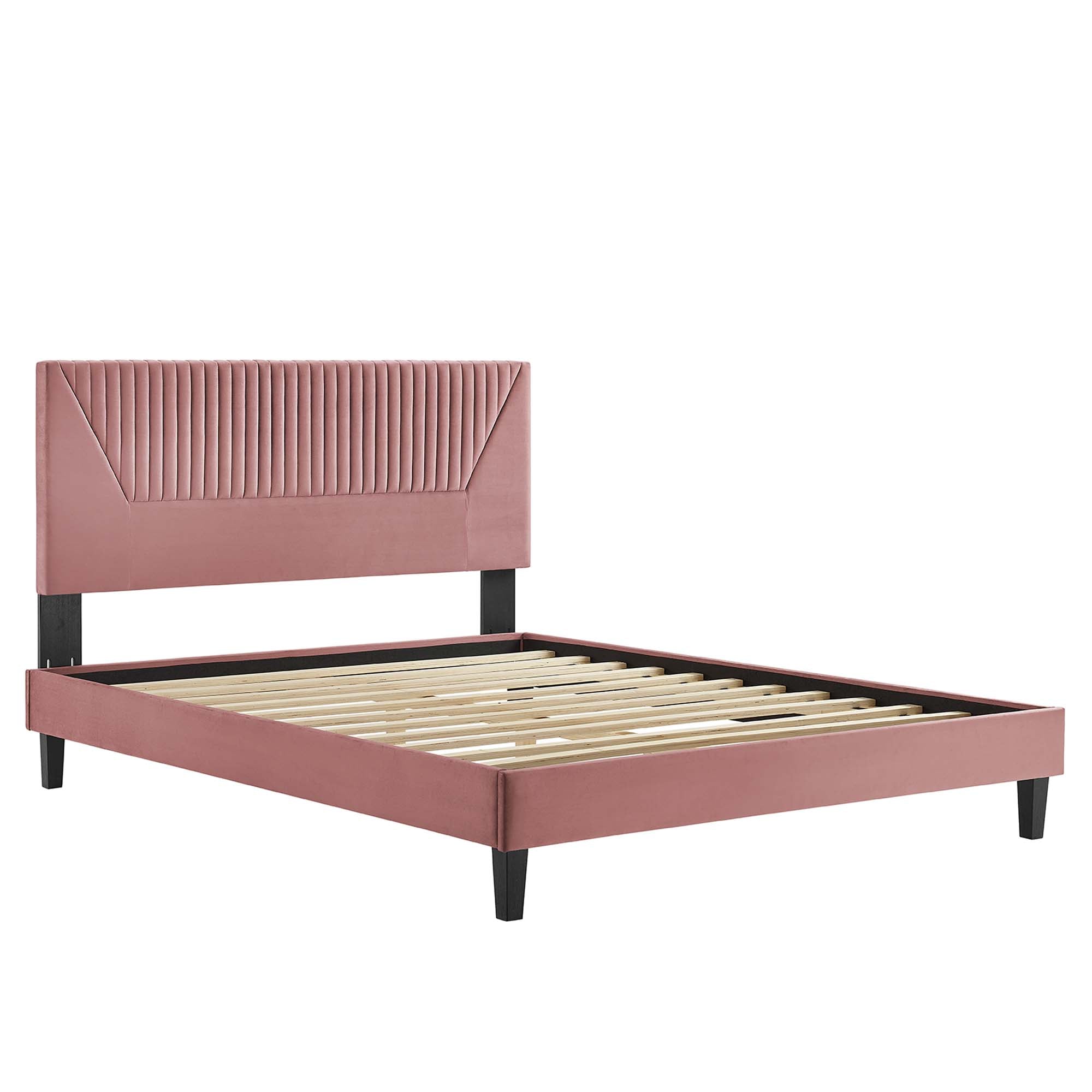 Yasmine Dusty Rose Channel Tufted Performance Velvet King Platform Bed