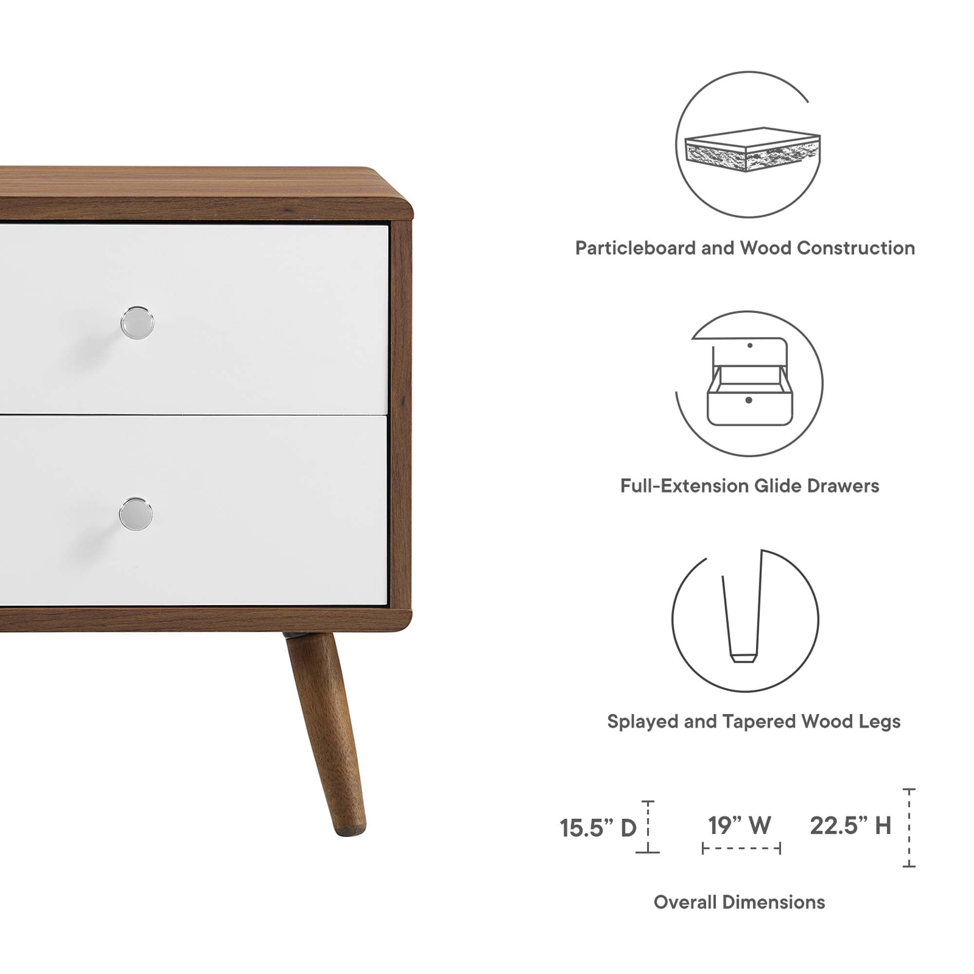 Transmit 2-Drawer Nightstand, Walnut White