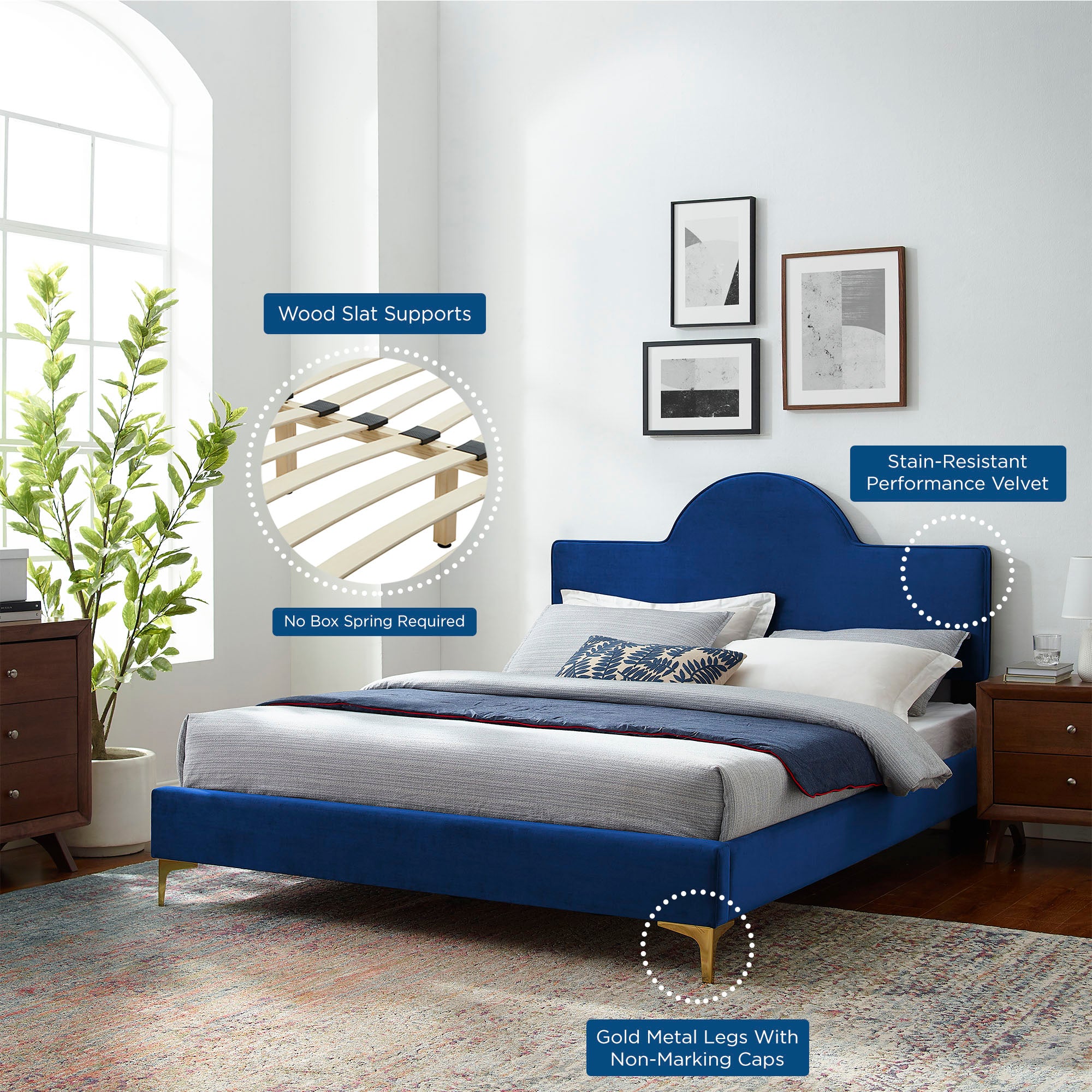 Sunny Navy Performance Velvet Twin Bed