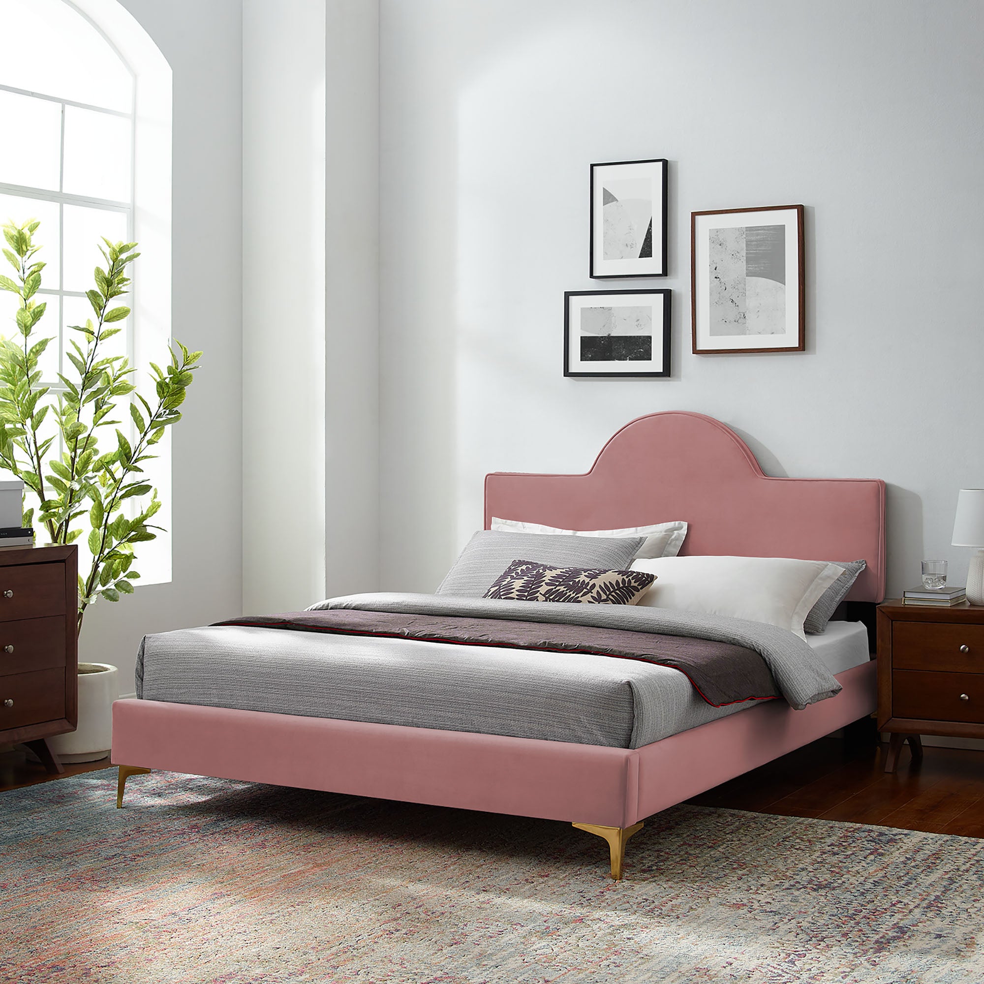 Sunny Dusty Rose Performance Velvet King Bed
