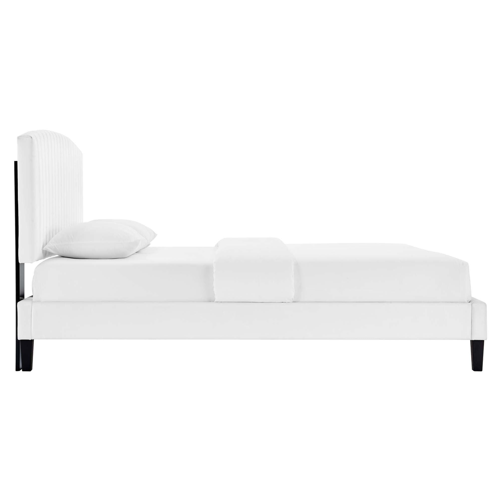 Mera Alessi Full White Performance Velvet Platform Bed – Modern Tufted Upholstered Frame