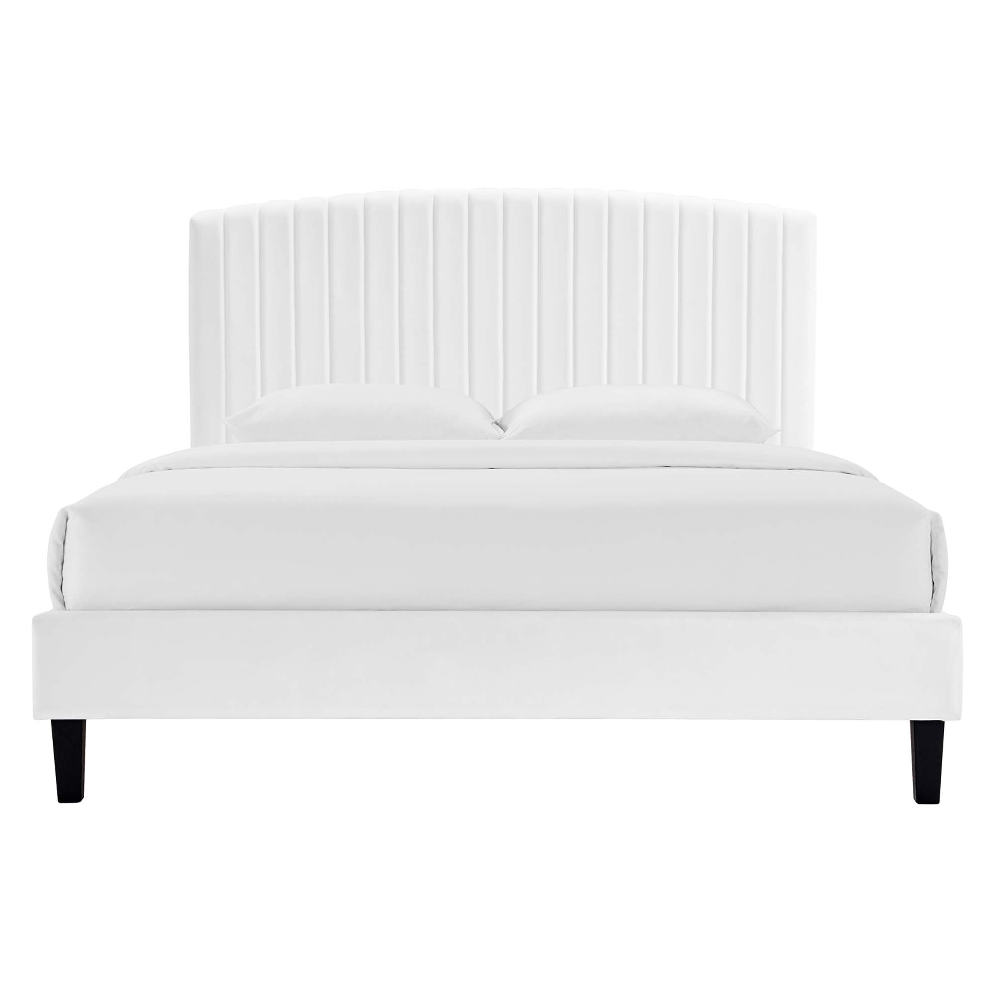 Mera Alessi Full White Performance Velvet Platform Bed – Modern Tufted Upholstered Frame