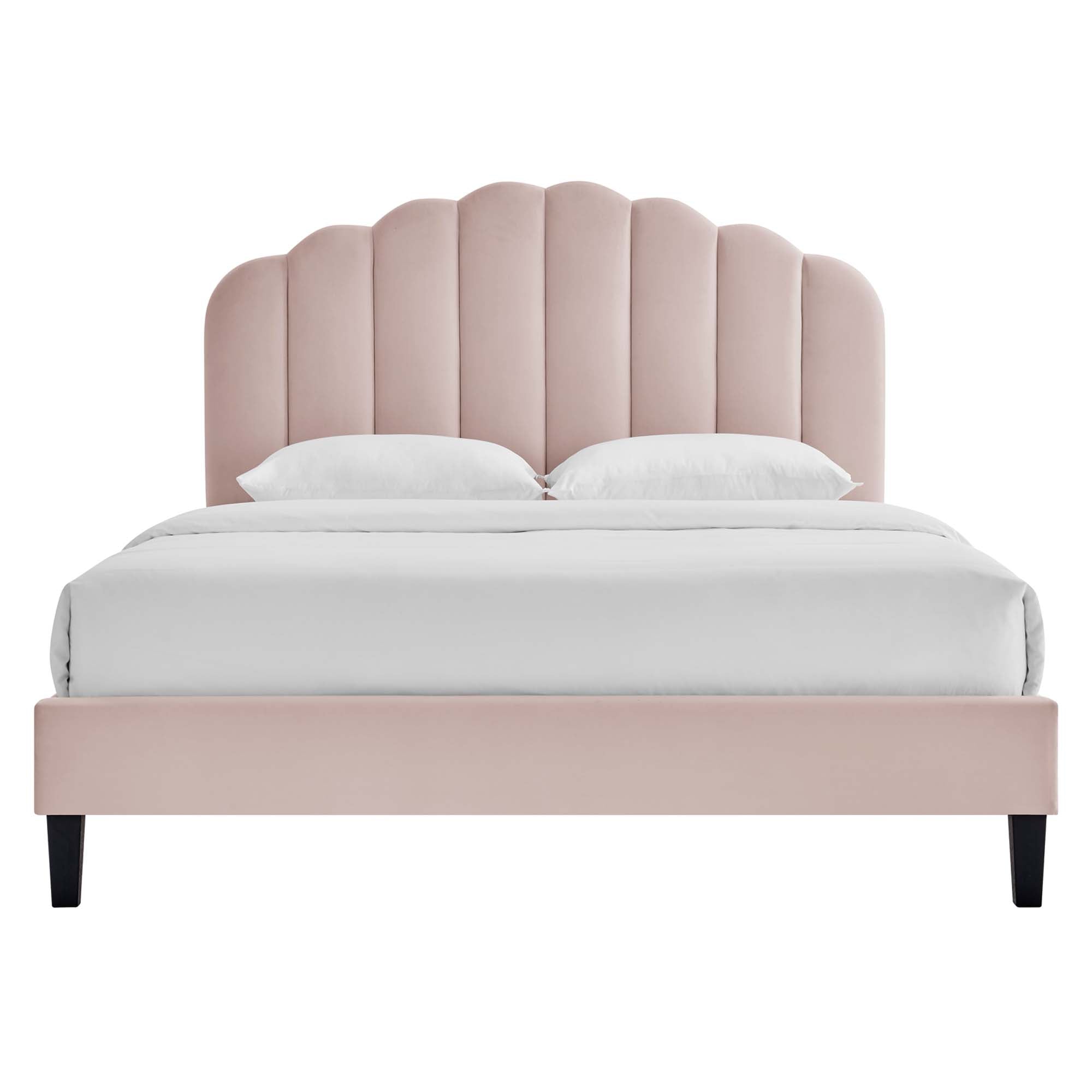 Daisy Performance Velvet Full Platform Bed, Pink