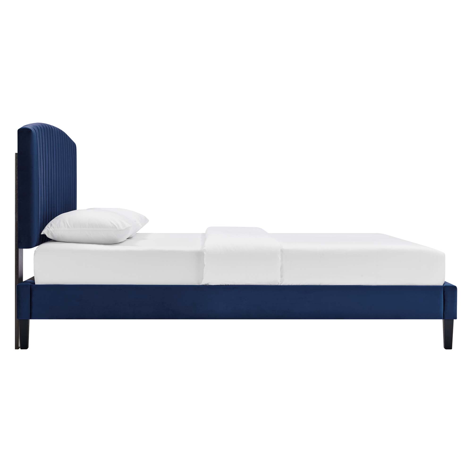 Mera Alessi King Navy Velvet Platform Bed – Modern Channel Tufted Headboard