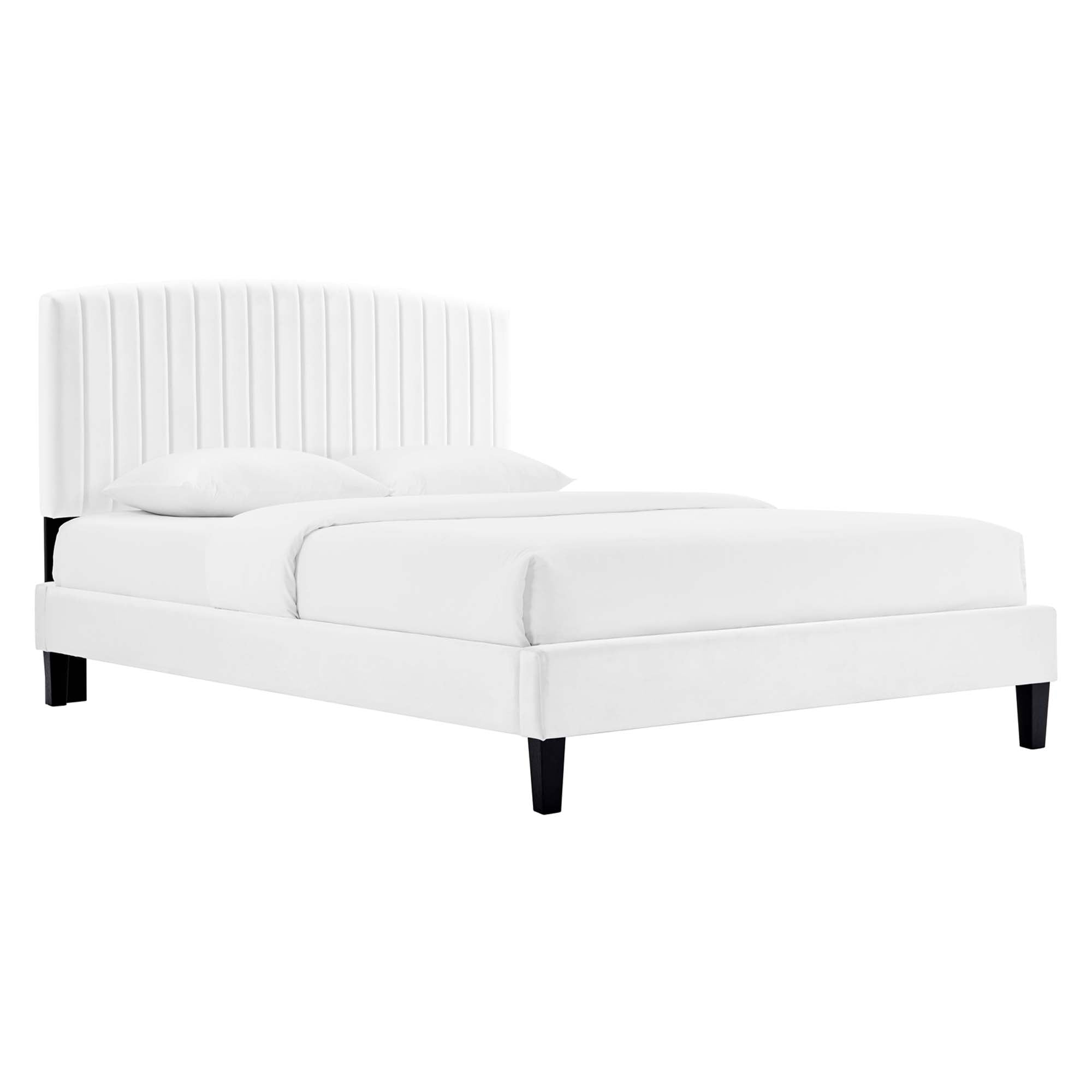 Mera Alessi King Navy Velvet Platform Bed – Modern Channel Tufted Headboard