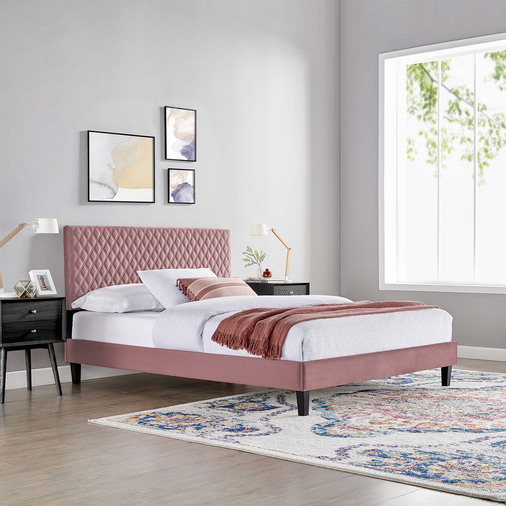 Garcelle Dusty Rose Performance Velvet King Platform Bed