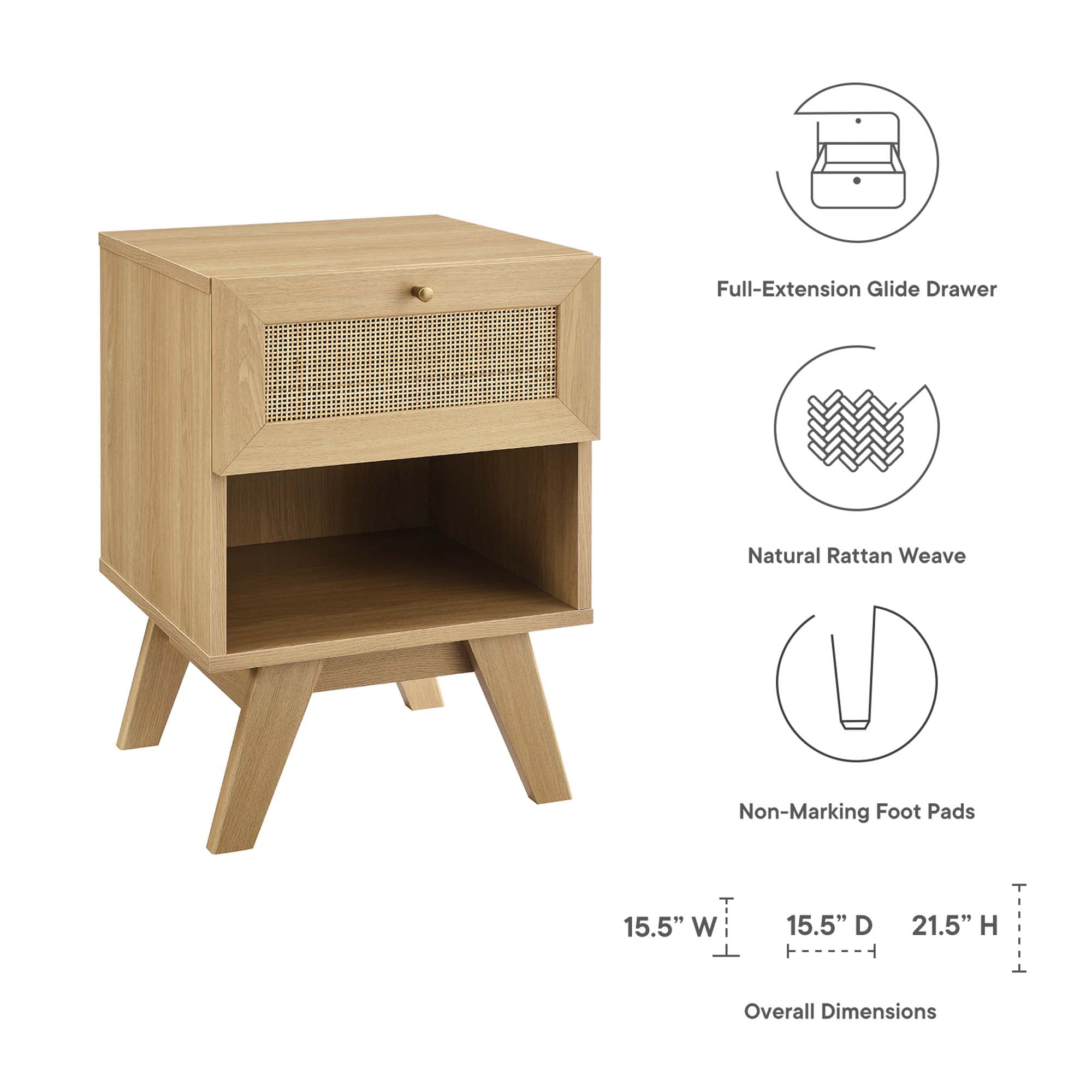 Soma 1-Drawer Nightstand, Oak
