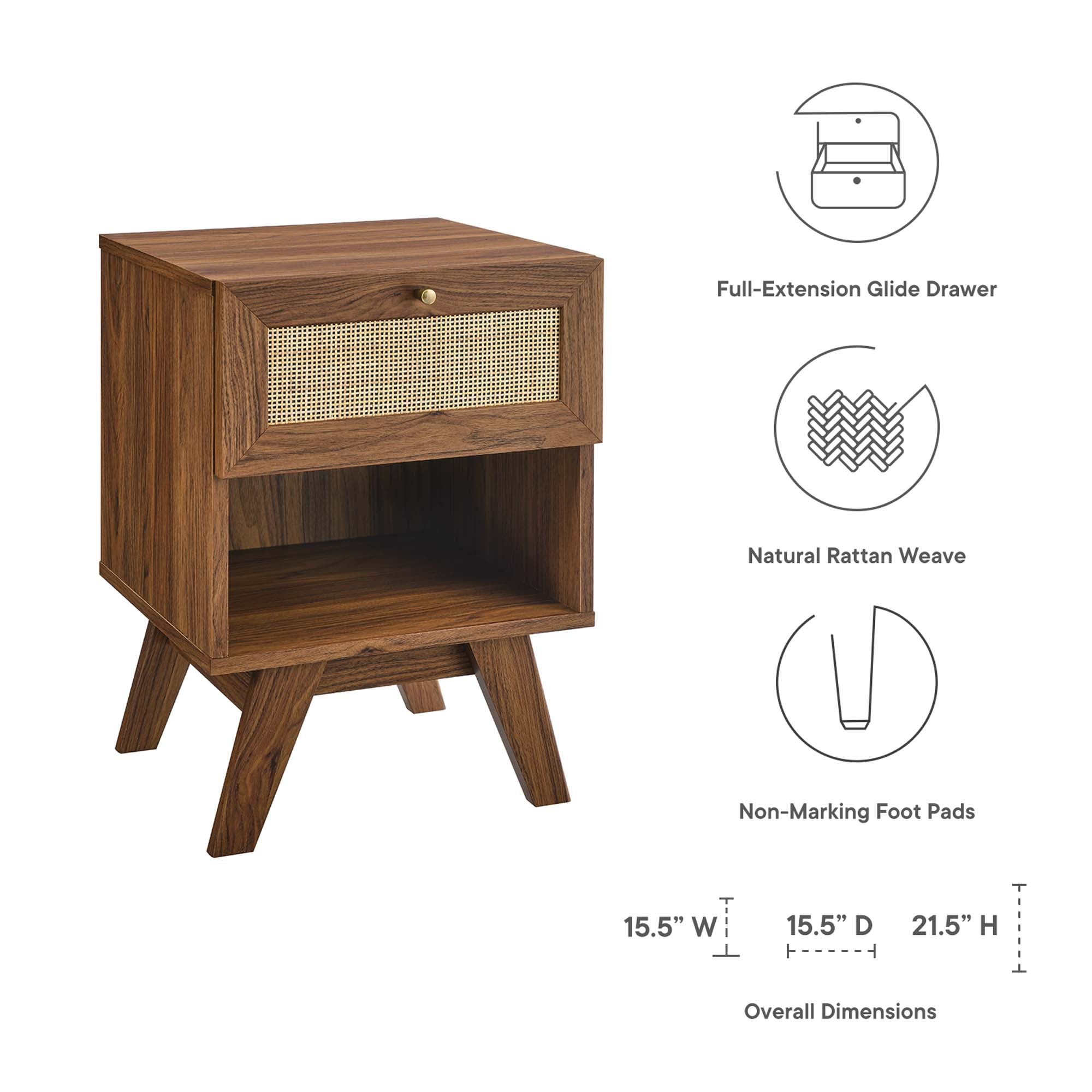 Soma 1-Drawer Nightstand, Walnut