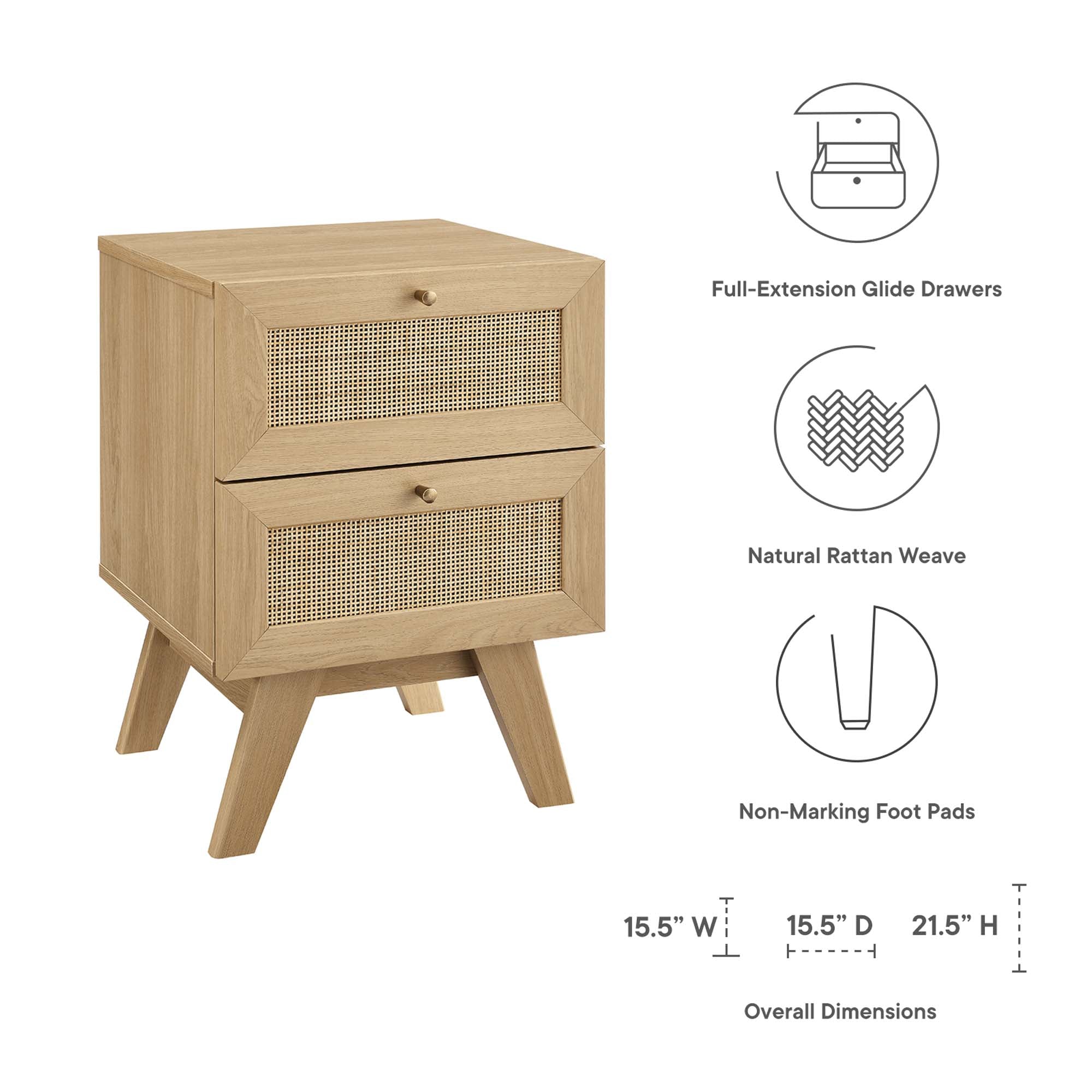 Soma 2-Drawer Nightstand, Oak