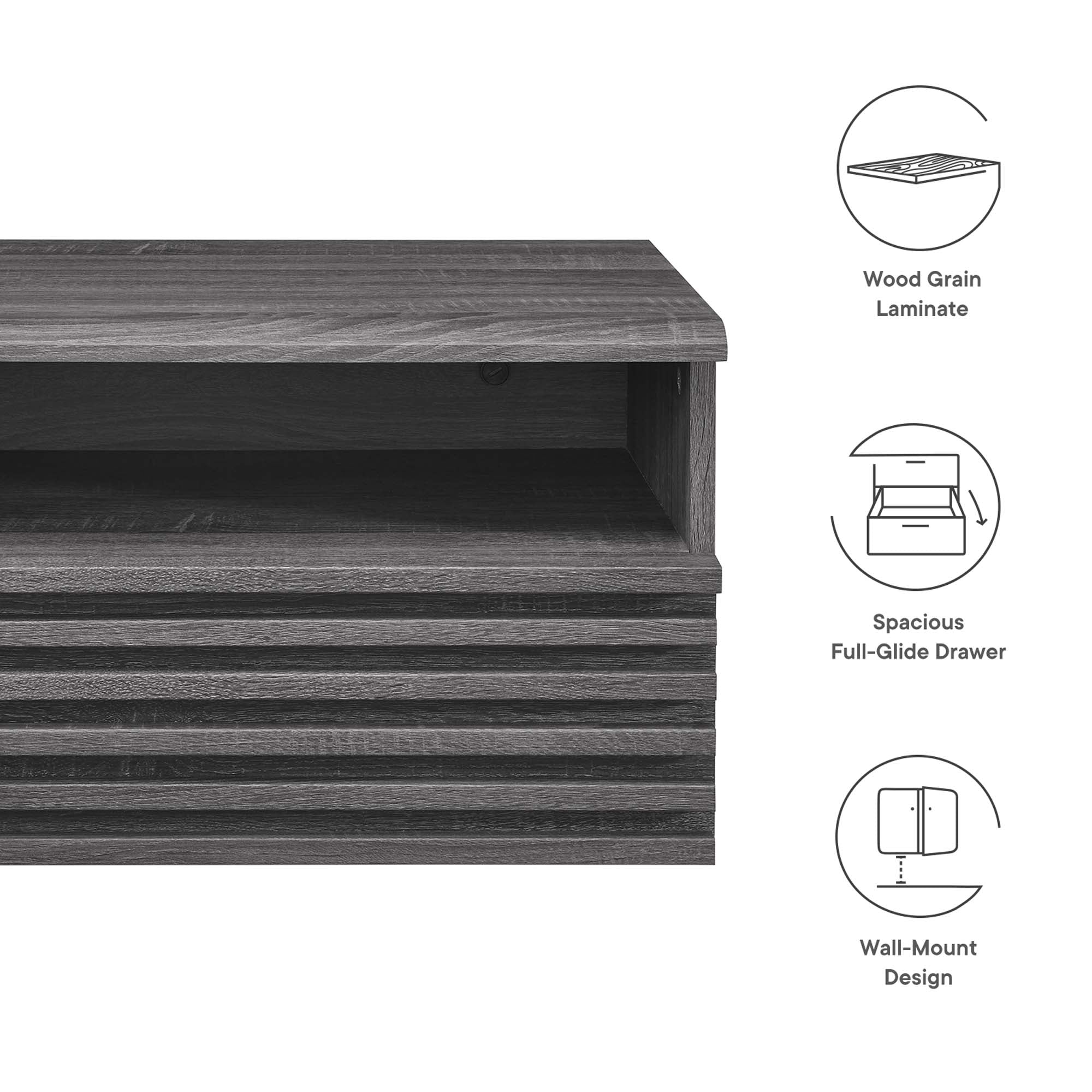 Render Wall-Mount Nightstand, Charcoal