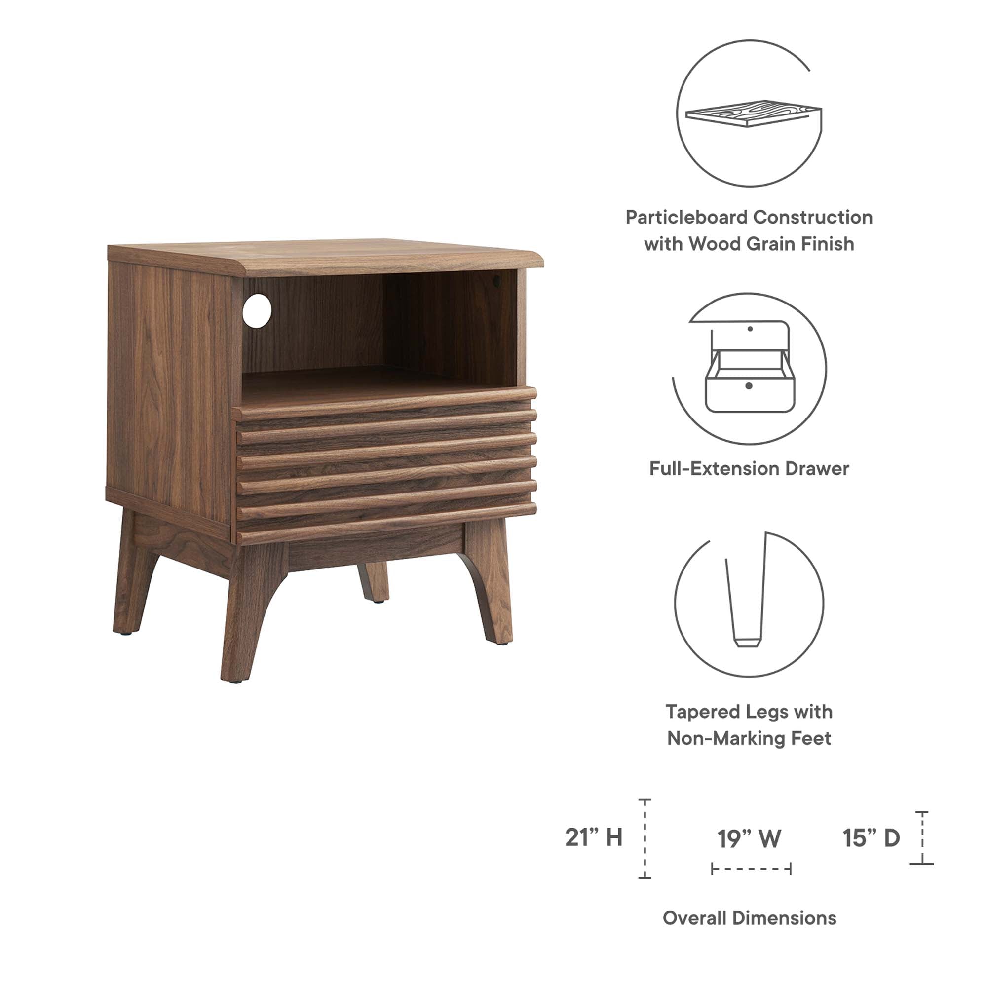 Render Nightstand, Walnut