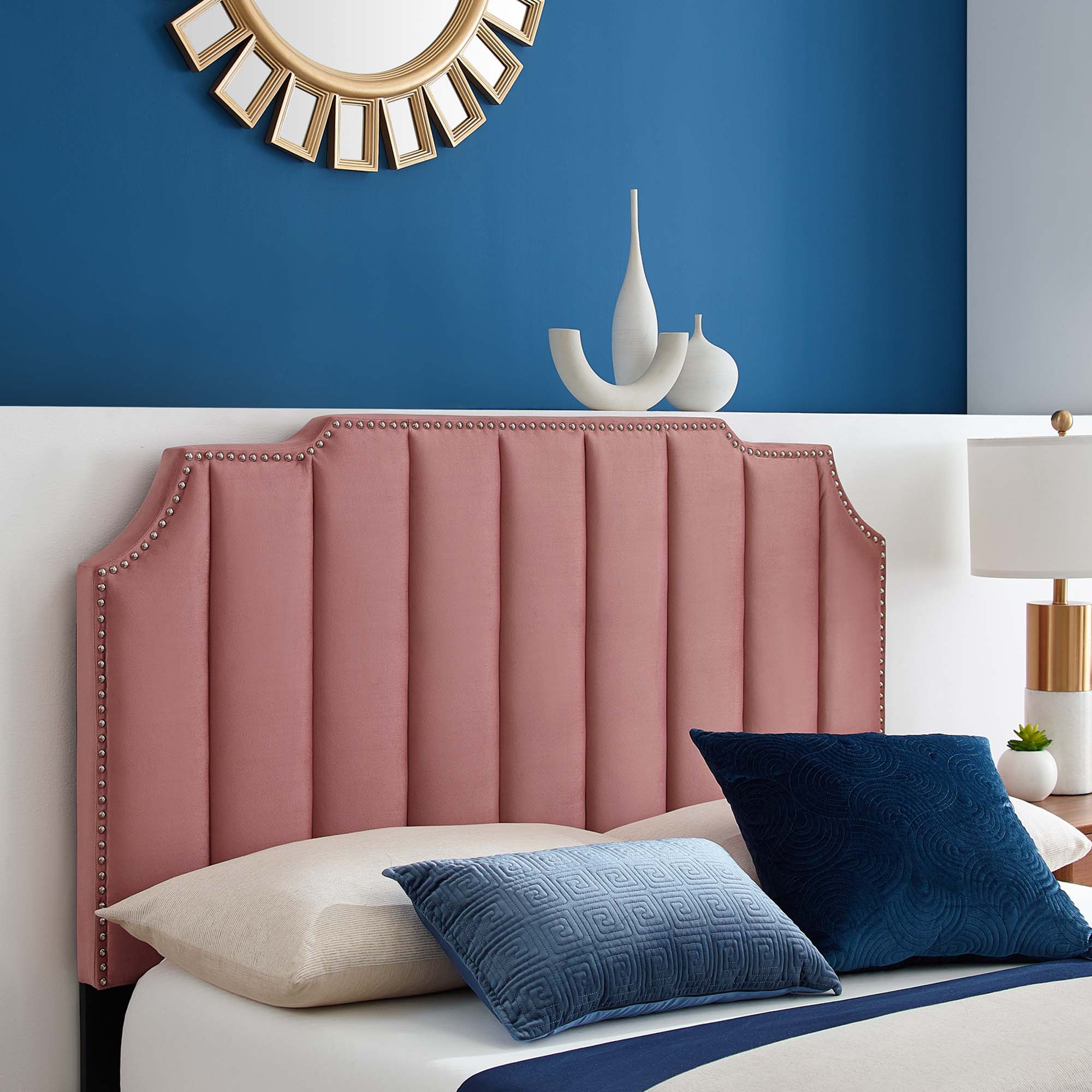 Colette Dusty Rose King Performance Velvet Fabic Platform Bed