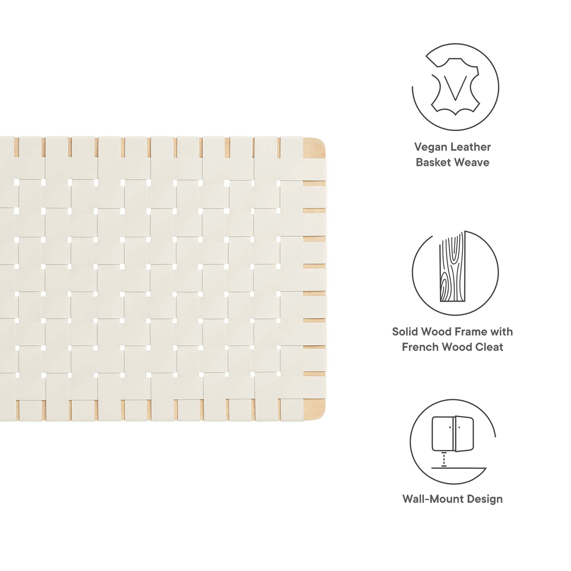 Sparta Weave Wall-Mount Vegan Leather Twin Headboard, Natural Beige