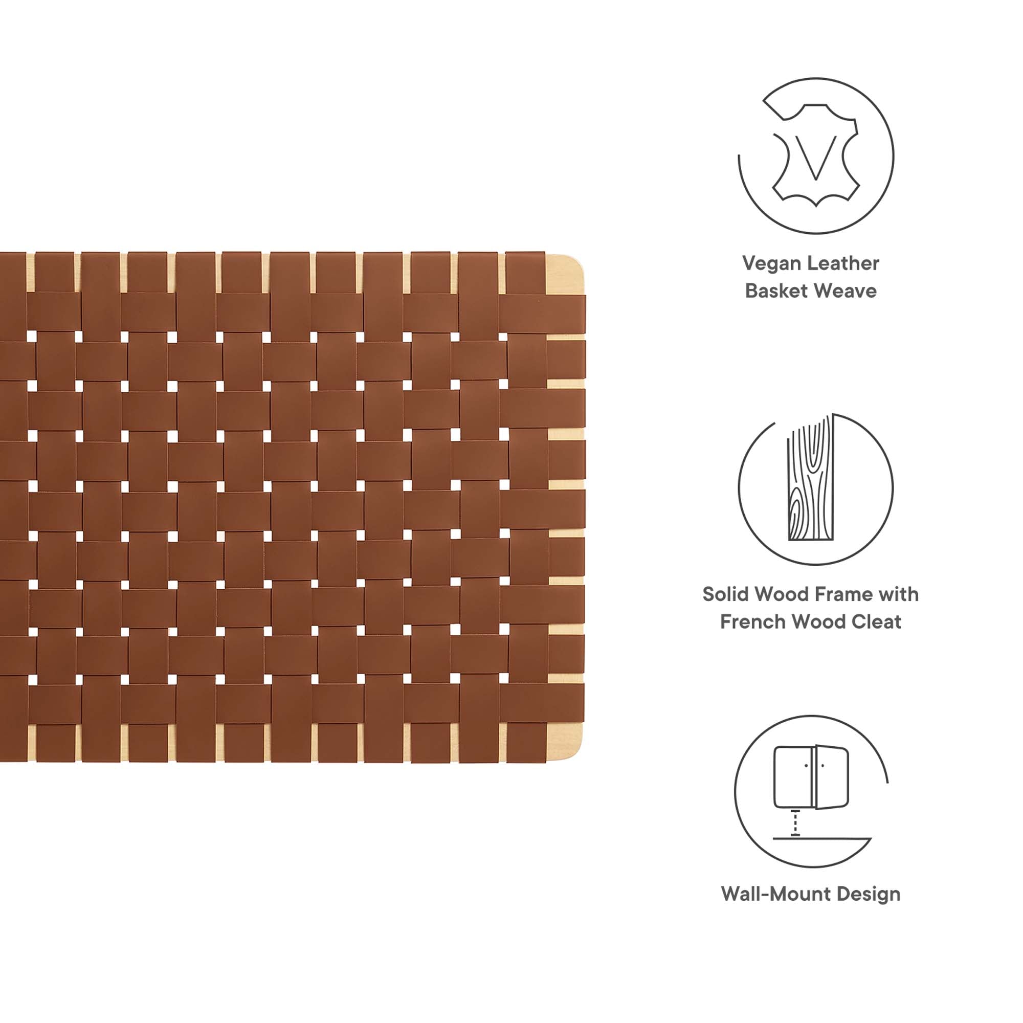 Sparta Weave Wall-Mount Vegan Leather Twin Headboard, Natural Brown