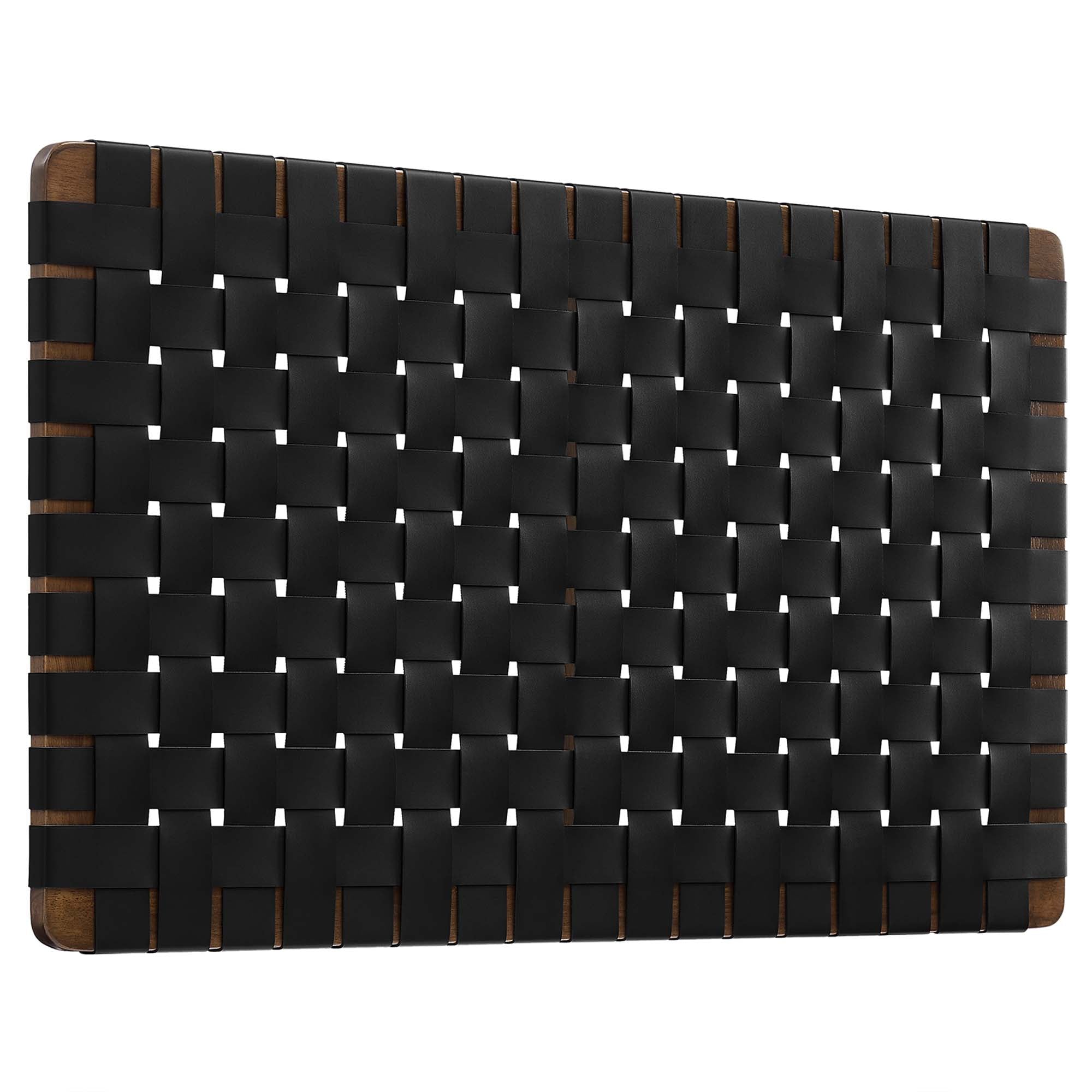 Sparta Weave Wall-Mount Vegan Leather Twin Headboard, Walnut Black