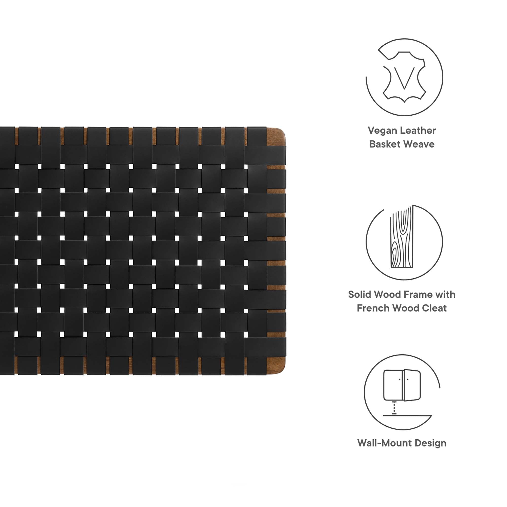 Sparta Weave Wall-Mount Vegan Leather Twin Headboard, Walnut Black