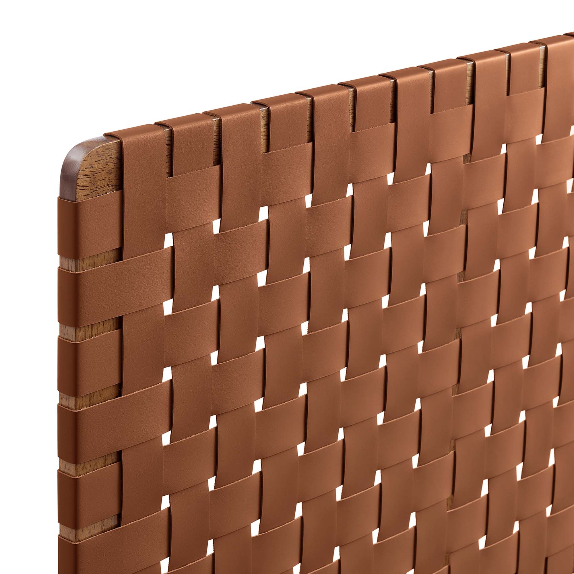 Sparta Weave Wall-Mount Vegan Leather Twin Headboard, Walnut Brown