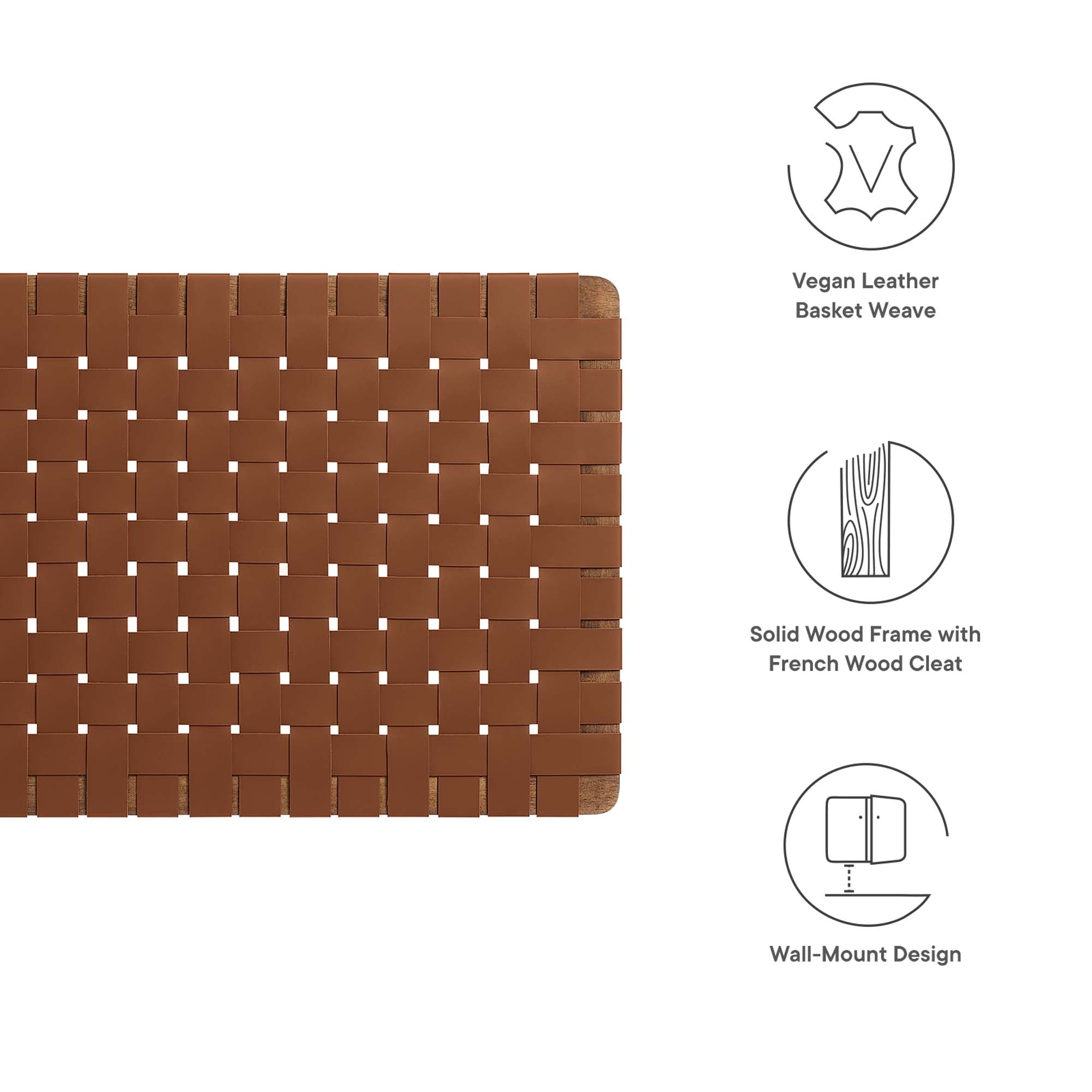 Sparta Weave Wall-Mount Vegan Leather Twin Headboard, Walnut Brown