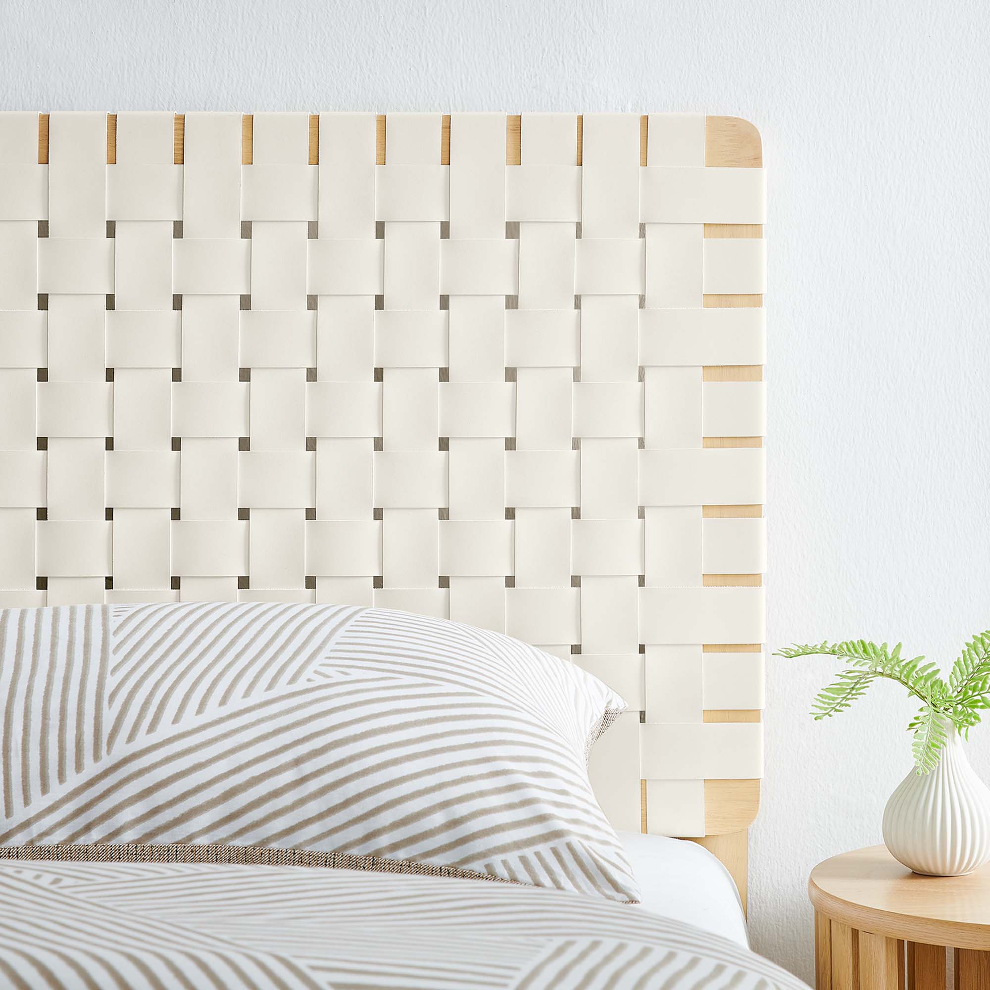 Sparta Weave Vegan Leather Twin Headboard, Natural Beige