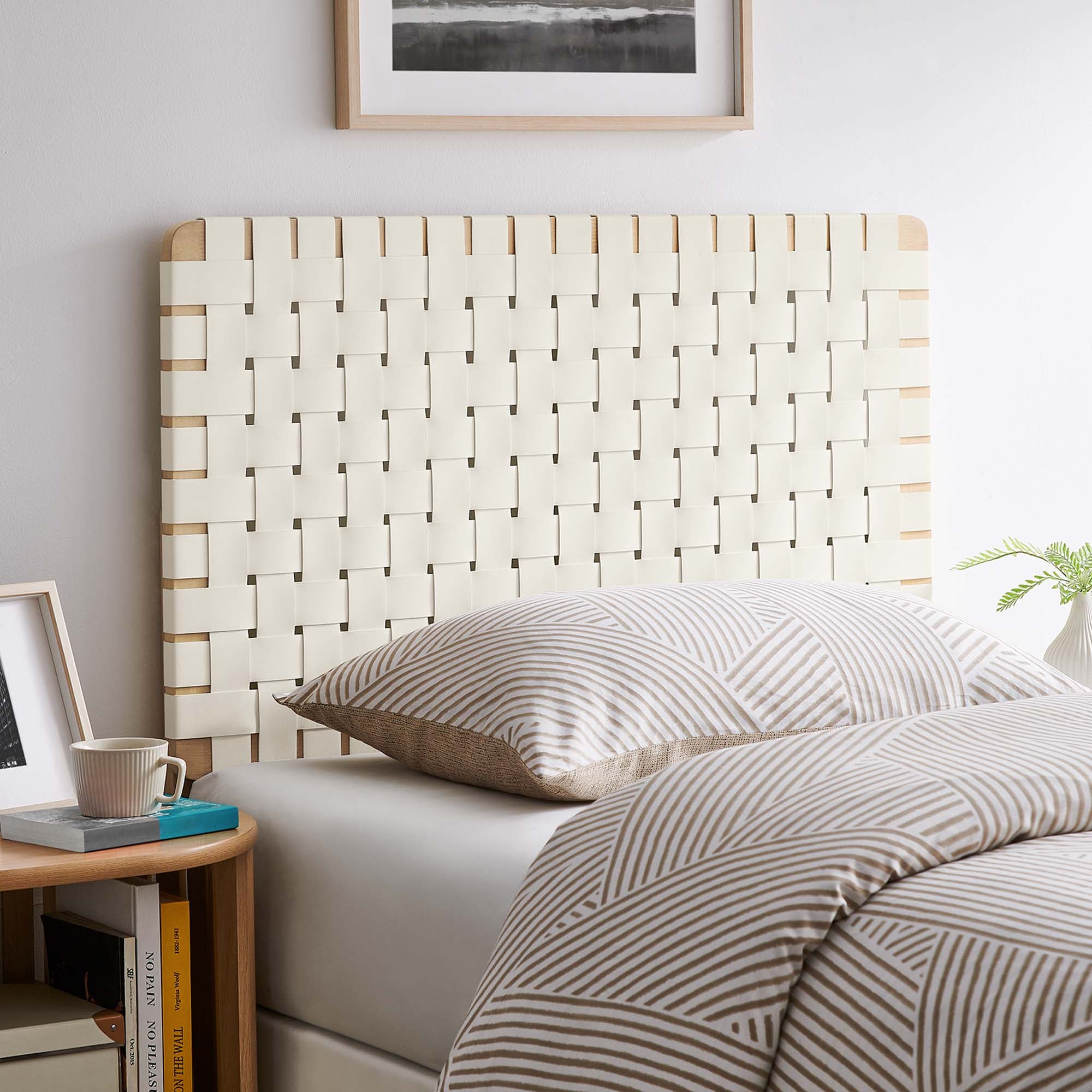 Sparta Weave Vegan Leather Twin Headboard, Natural Beige