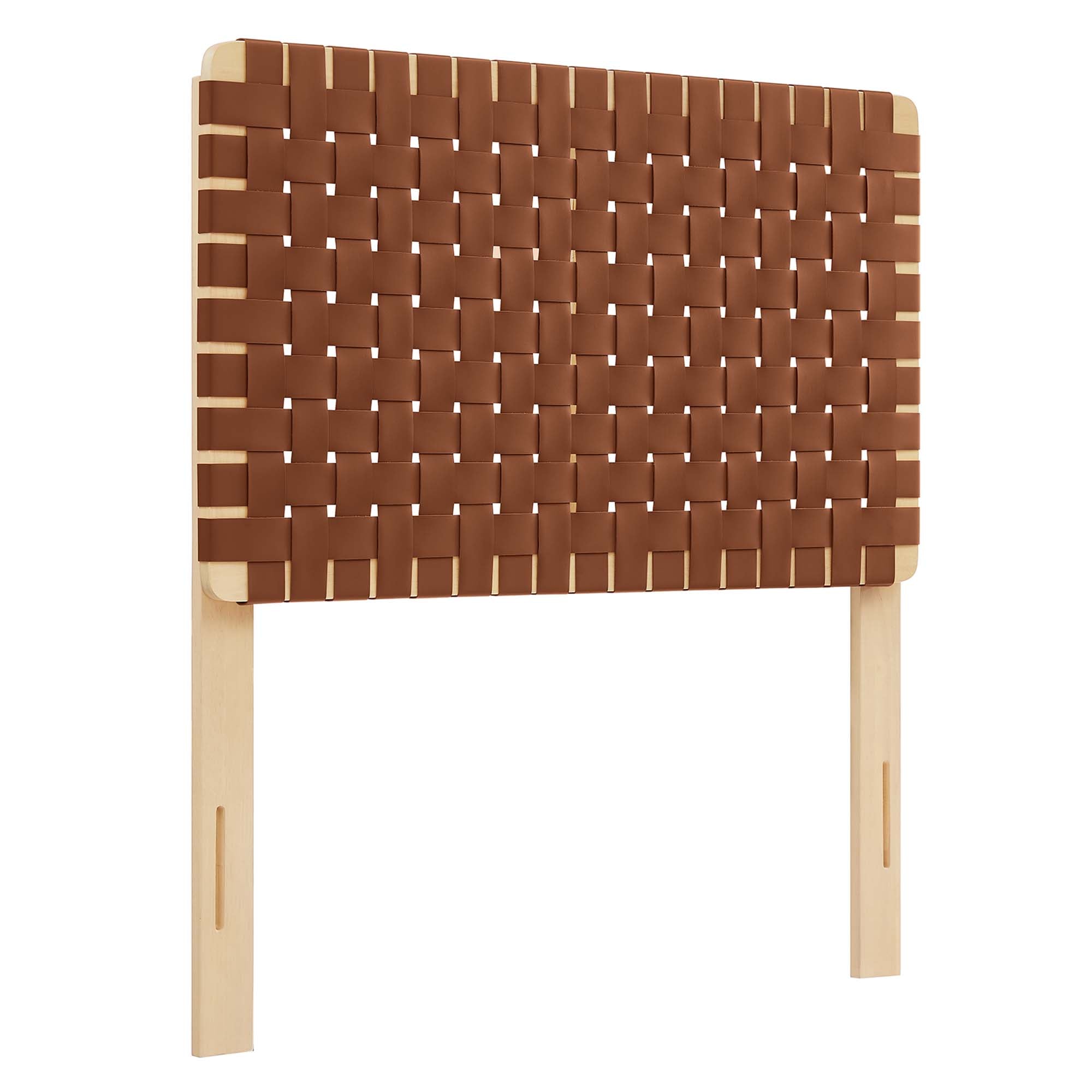 Sparta Weave Vegan Leather Twin Headboard, Natural Brown