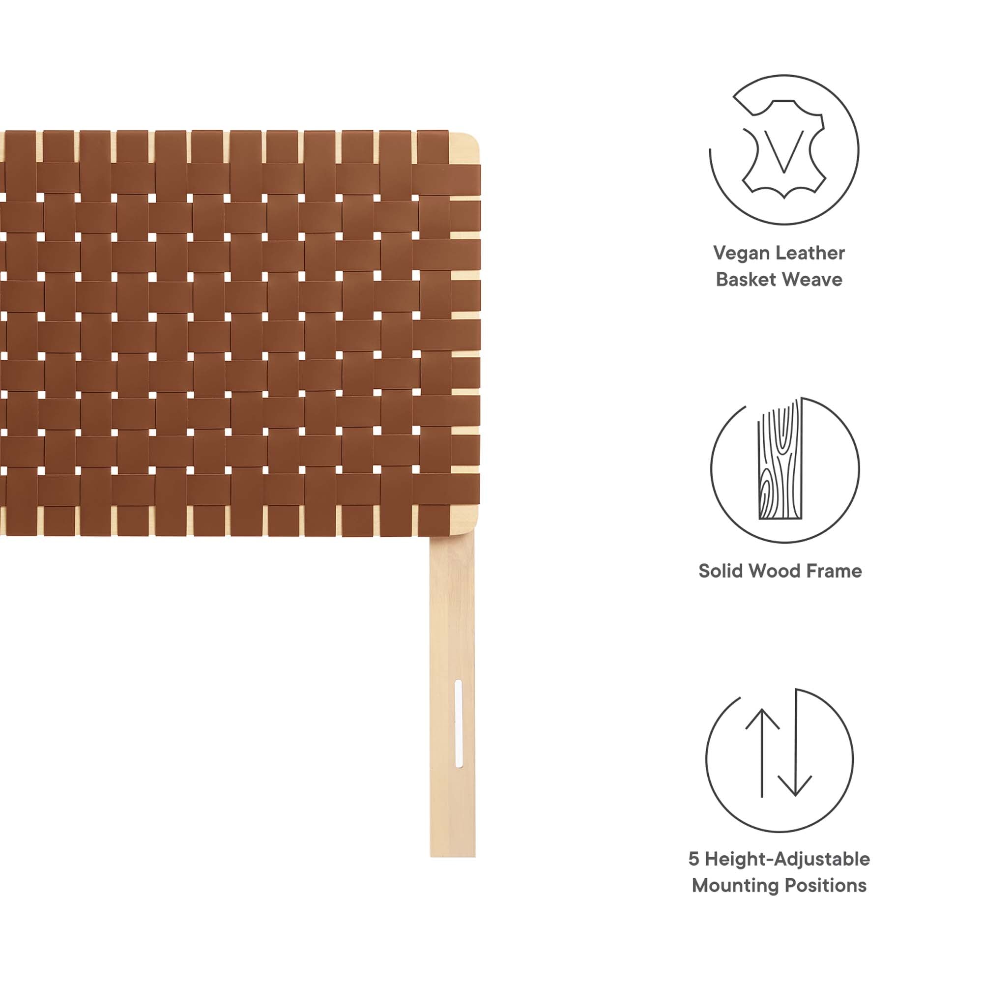 Sparta Weave Vegan Leather Twin Headboard, Natural Brown