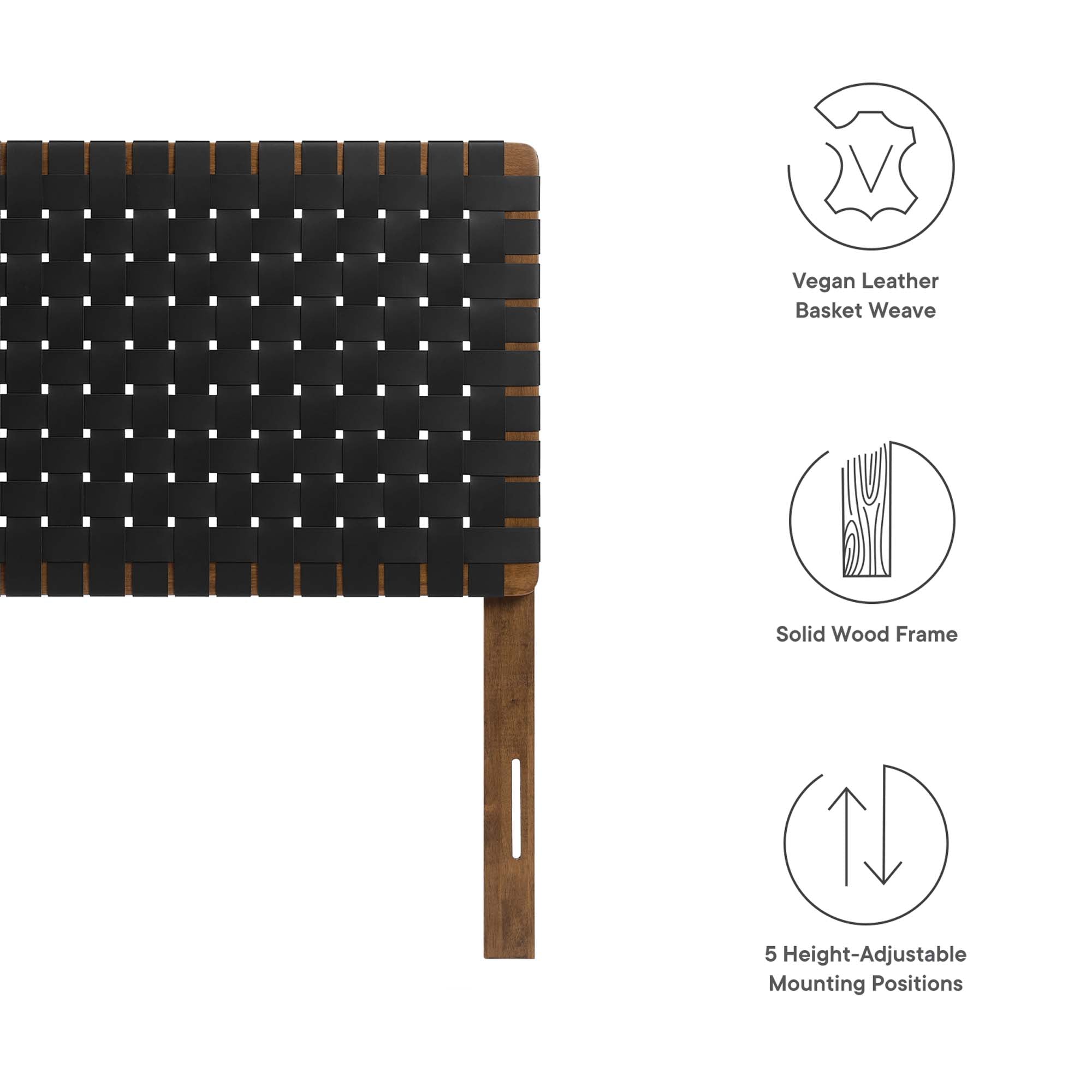 Sparta Weave Vegan Leather Twin Headboard, Walnut Black