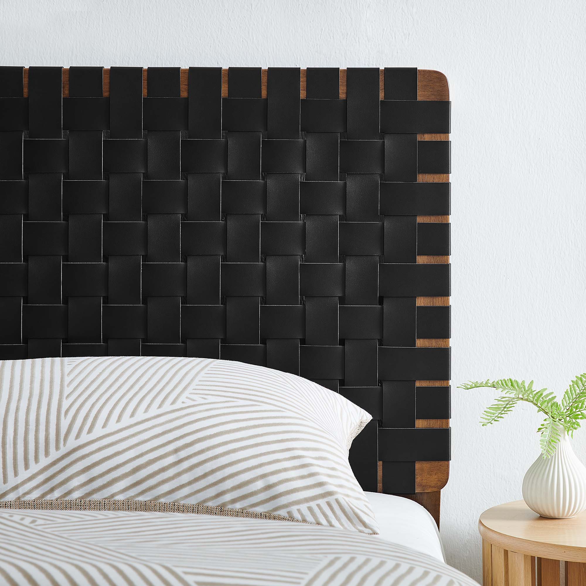Sparta Weave Vegan Leather Twin Headboard, Walnut Black