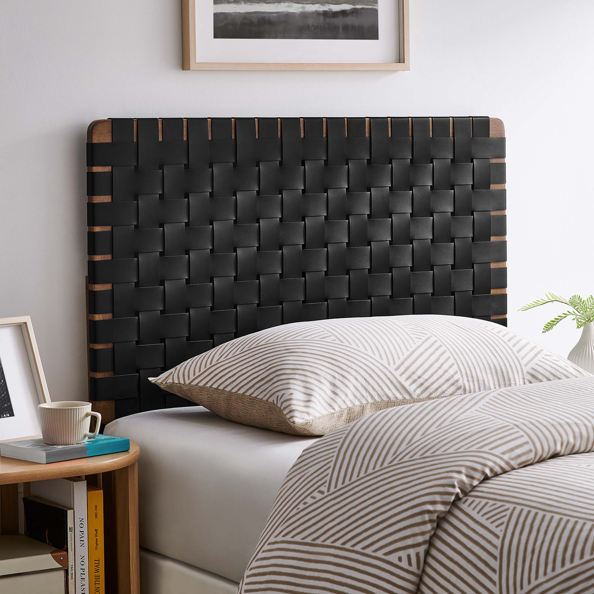Sparta Weave Vegan Leather Twin Headboard, Walnut Black