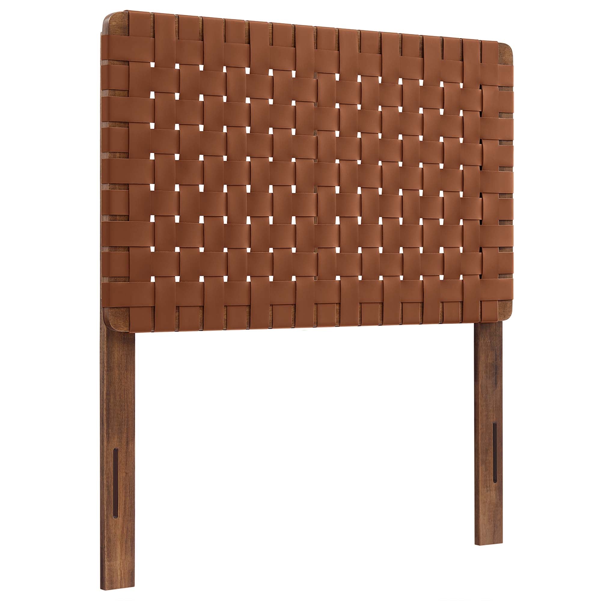 Sparta Weave Vegan Leather Twin Headboard, Walnut Brown